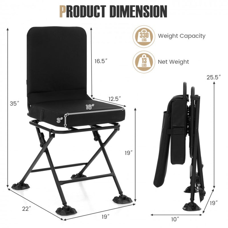 Swivel Folding Chair with Ergonomic Backrest and Padded Cushioning