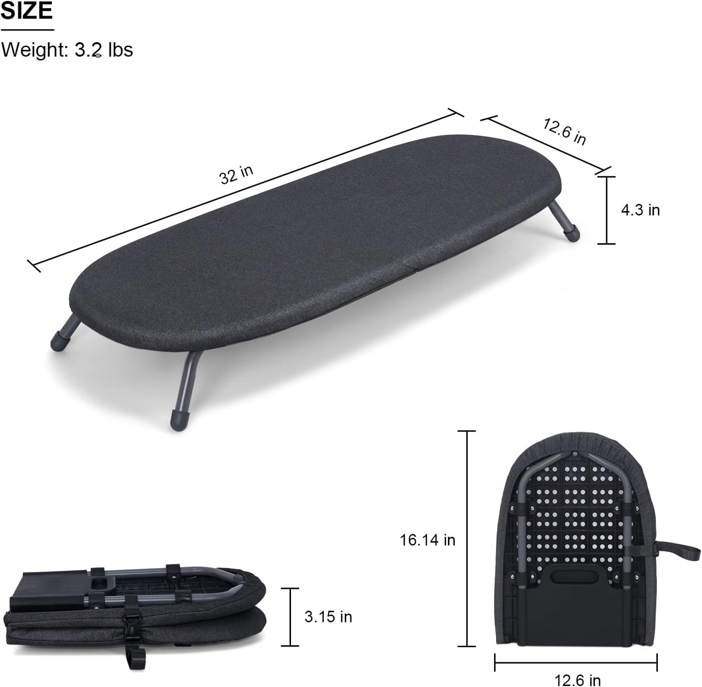 12" x 32" Foldable Tabletop Ironing Board with Thick Felt Padding and Heat-Resistant Cover, Convenient Hanging Rope