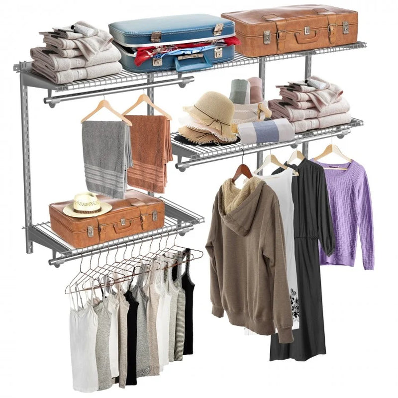 Customizable Wall-Mounted Closet Organizer System for 3 to 5 Feet with Hanging Rod