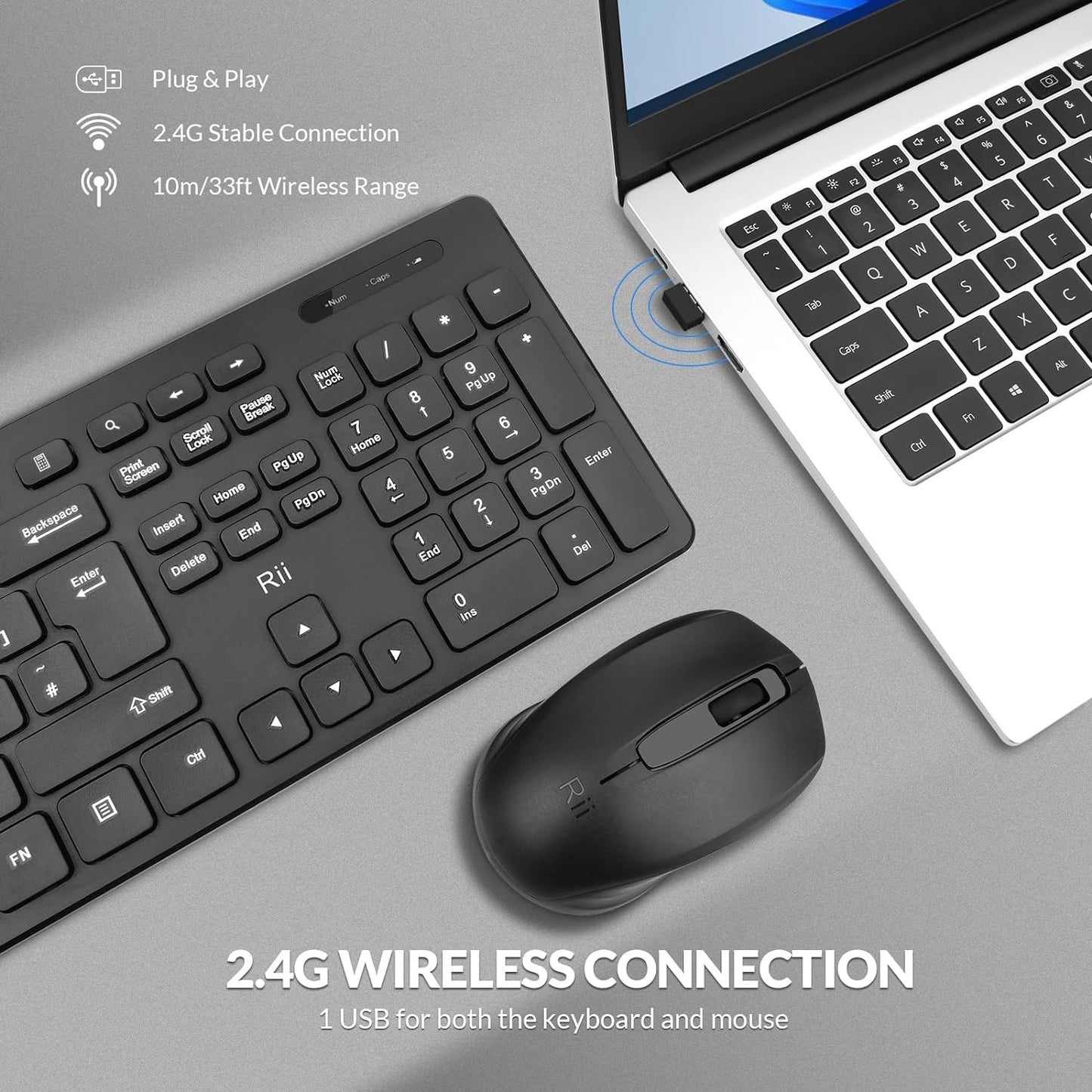 Wireless Keyboard and Mouse Combo - Quiet-Typing Standard Keyboard and Mouse Set for Office, Home, and Business Use