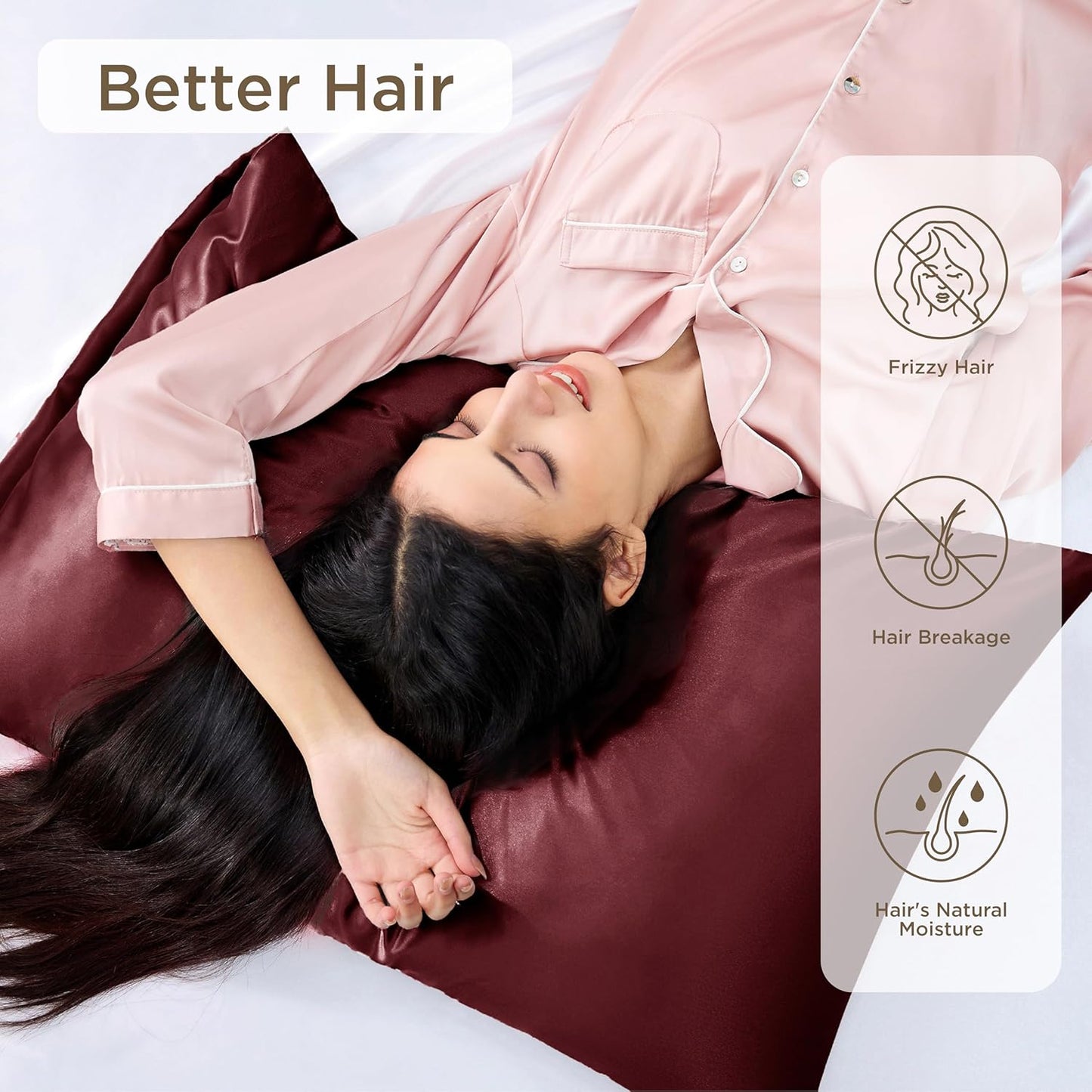 King Size Satin Pillowcases - 2 Pack, 20x36 Inches, Envelope Closure for Hair and Skin Care