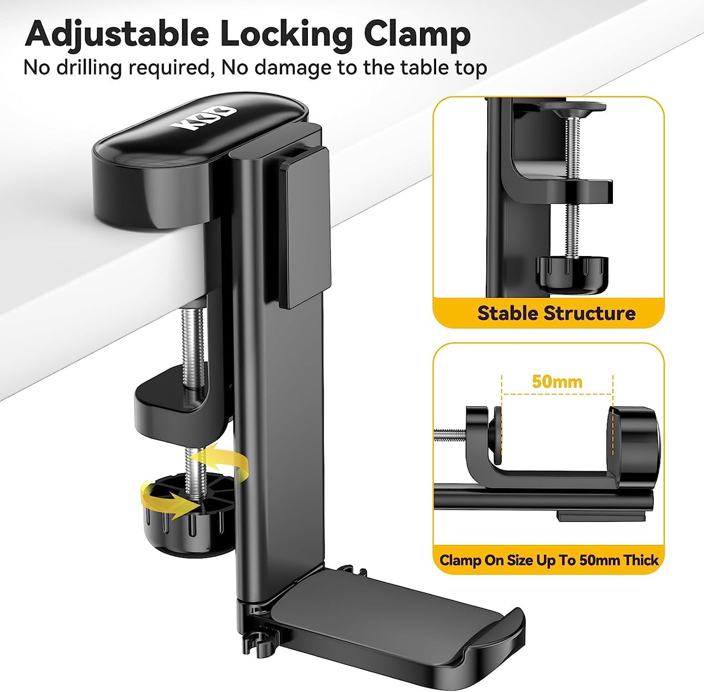 4-in-1 Desk Organizer with Under-Desk Headphone Hook, Dual Wire Holes, Rotating Headphone Hanger, Detachable Storage (Black)