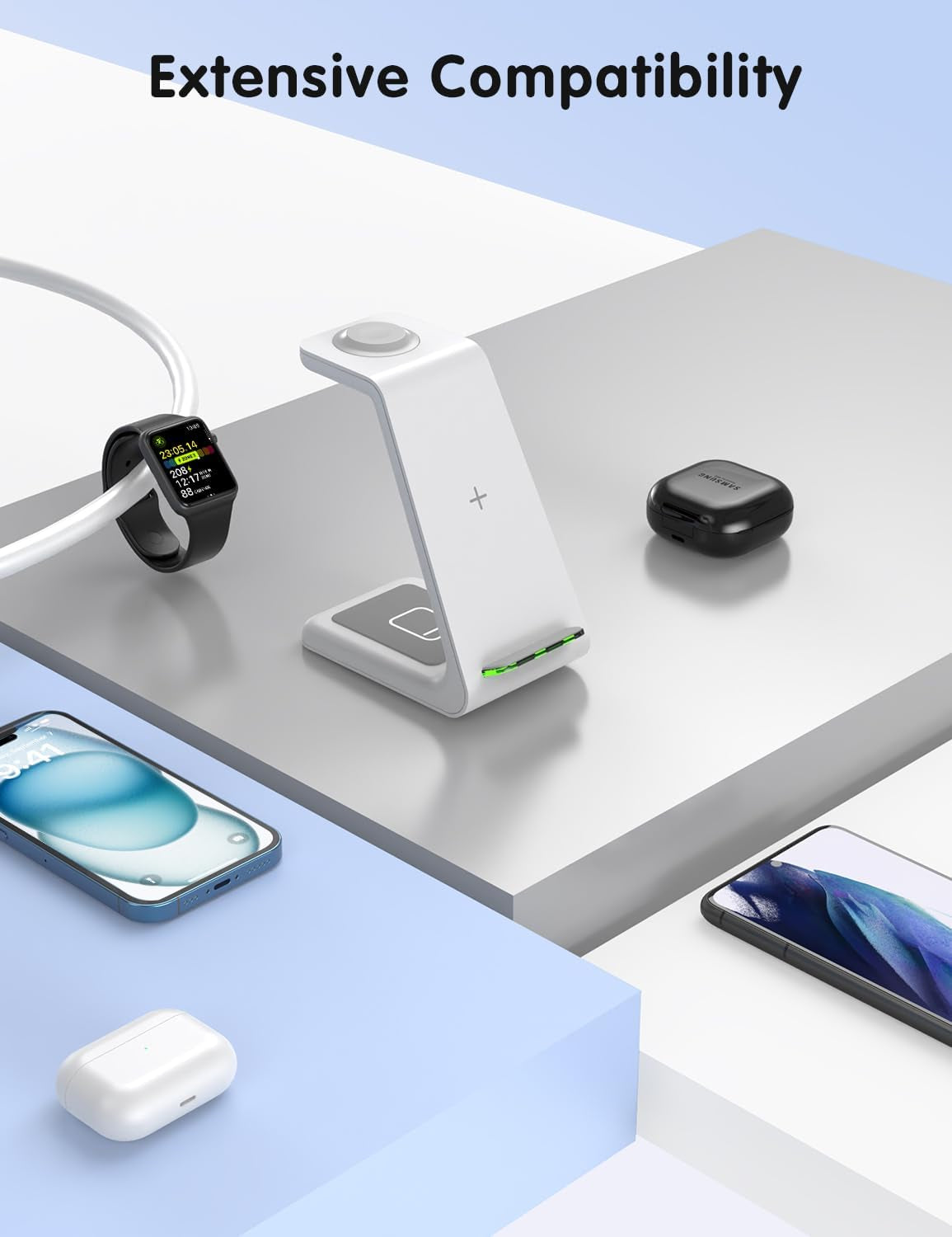 3-in-1 Wireless Charging Station for Apple Devices: Compatible with iPhone , iWatch and AirPods Pro