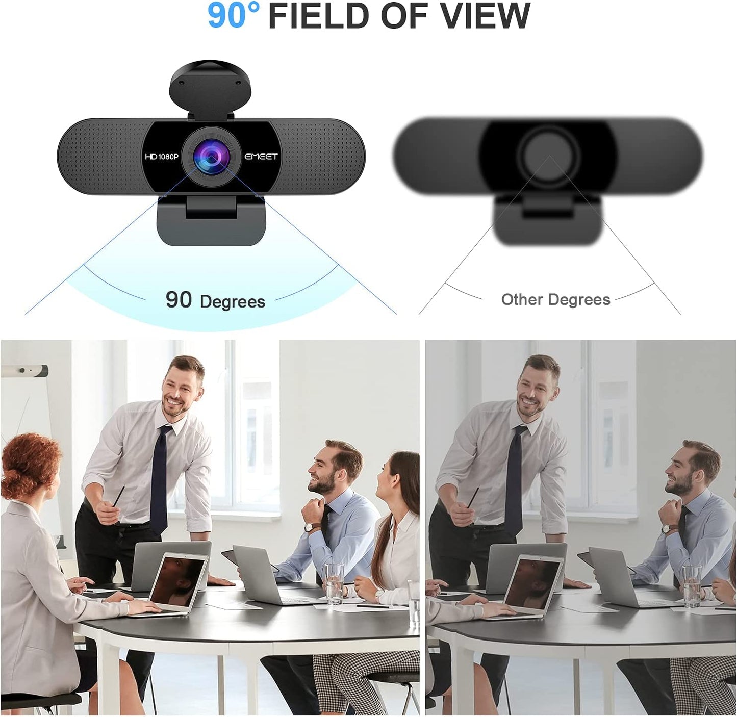 Webcam with Dual Microphones, 90° FOV, USB Plug Play-Online Conferencing and Streaming - Laptop and PC