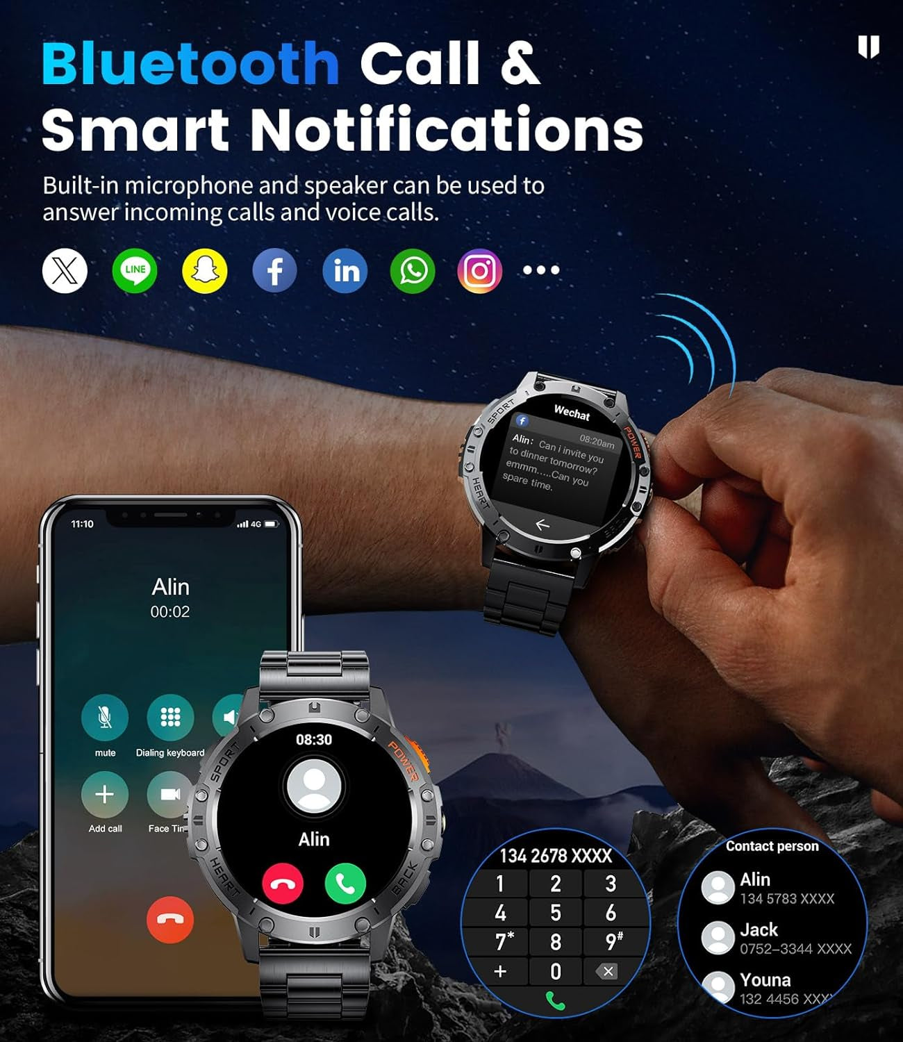 Smart Watch - Bluetooth Calling, 1.43" HD AMOLED Fitness Tracker, IP68 Waterproof, 100+ Sports Modes, 530mAh Battery, Heart Rate and Sleep Monitoring