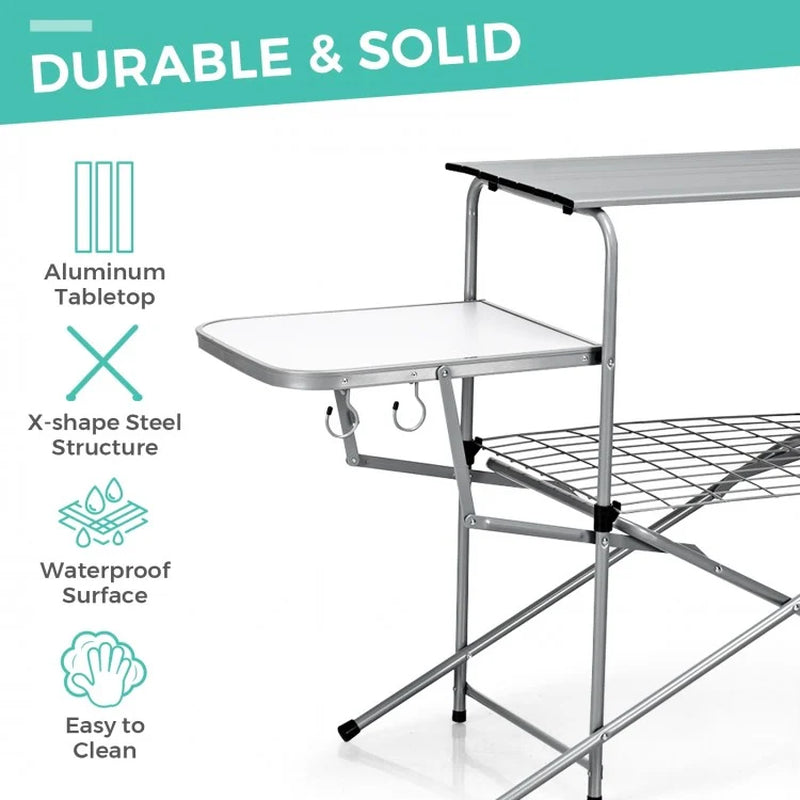 Foldable Outdoor Barbecue Table and Grilling Stand
