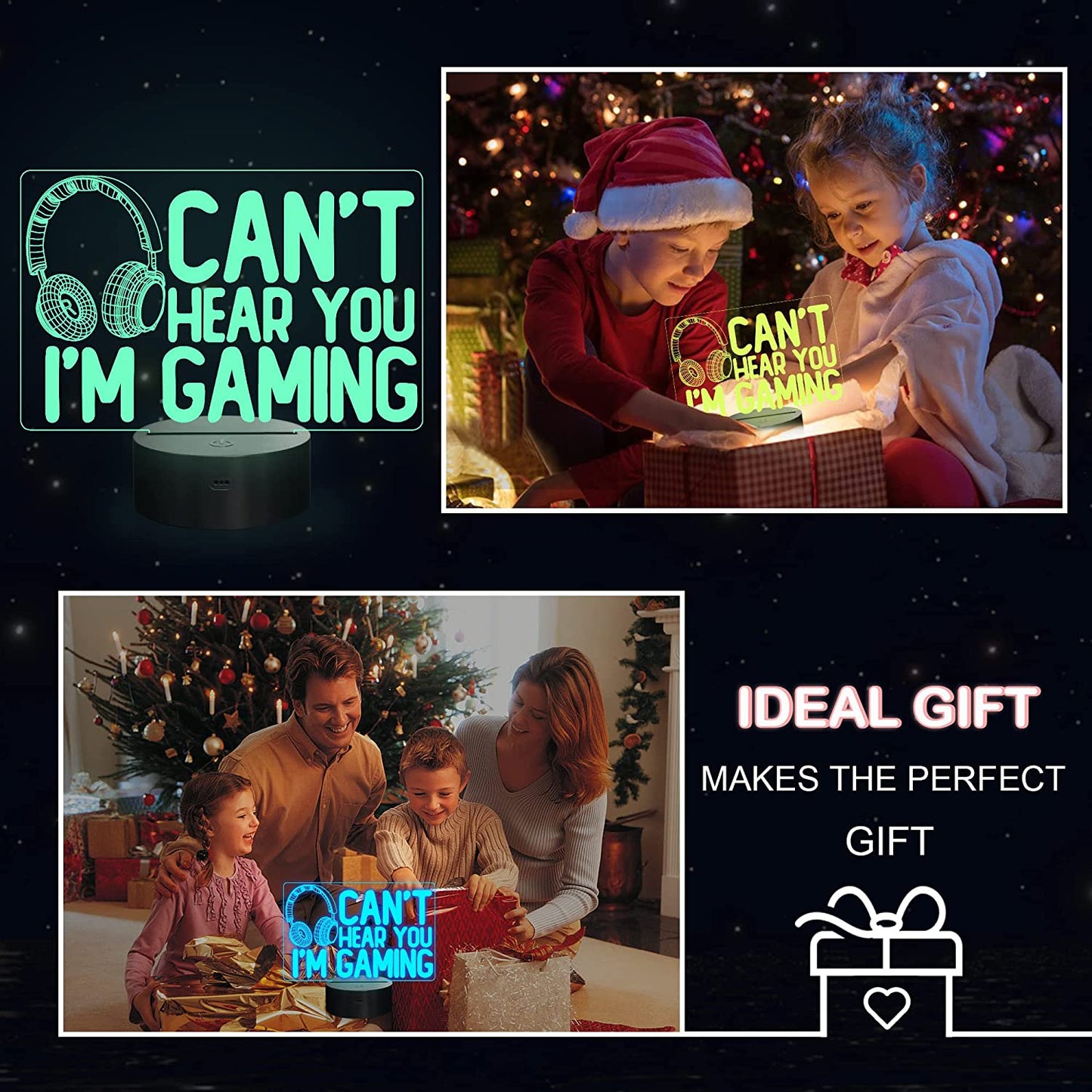 Gaming Night Light with Headset Graphic - 3D Illusion Lamp with 16 Color Options, Touch & Remote Control - Perfect Gift for Gamers, Teens, and Kids
