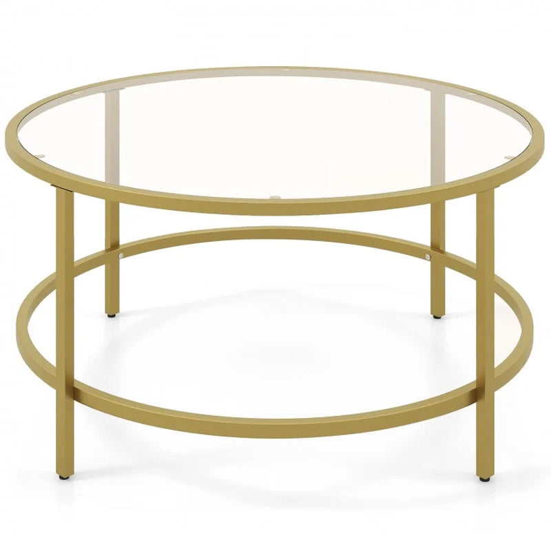 35.5-Inch Round Coffee Table with Tempered Glass Top
