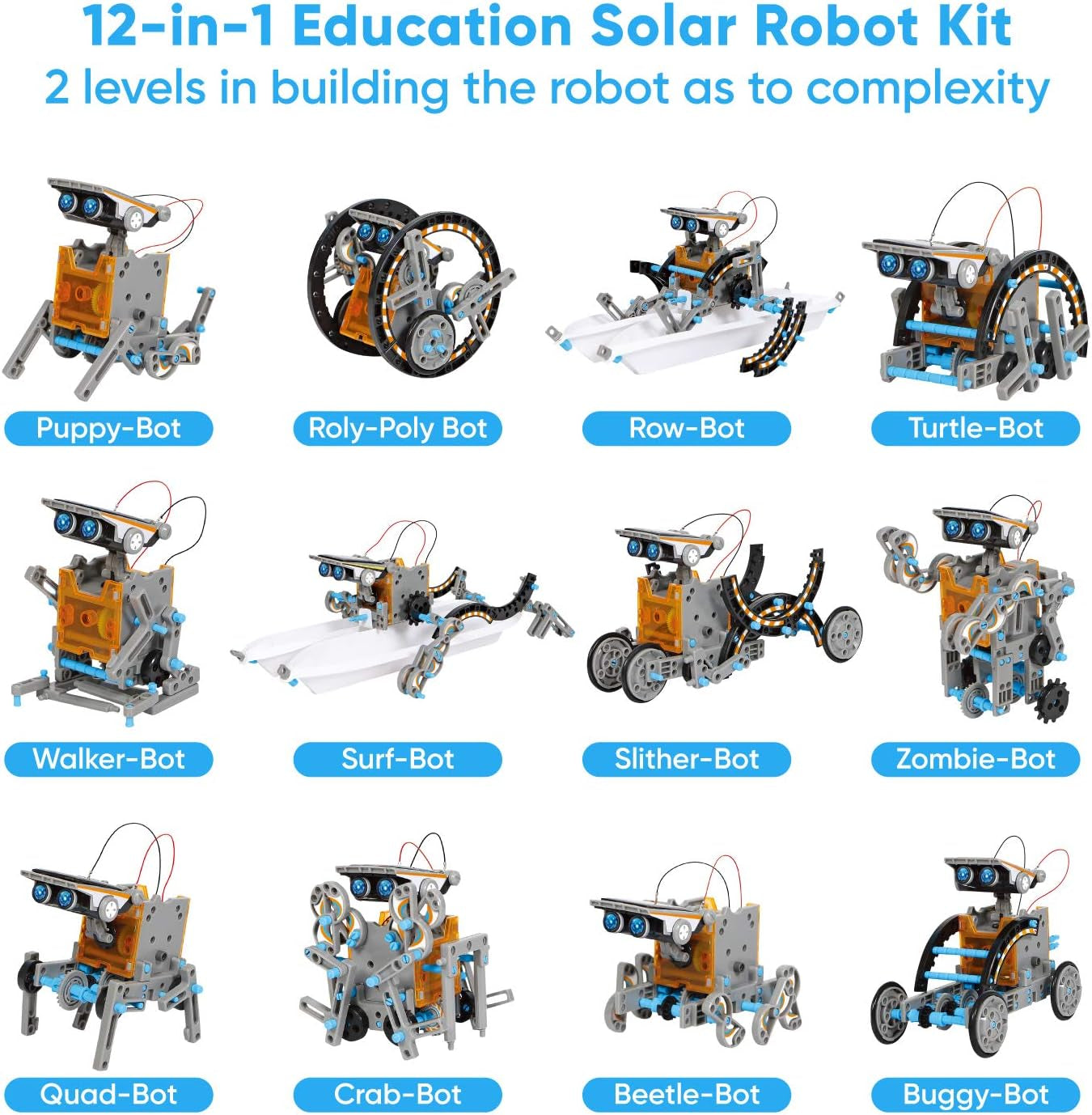 12-in-1 Solar Robot Educational Building Kit -190-Piece DIY Science Set for Ages 8 and Up, Powered by Solar Energy