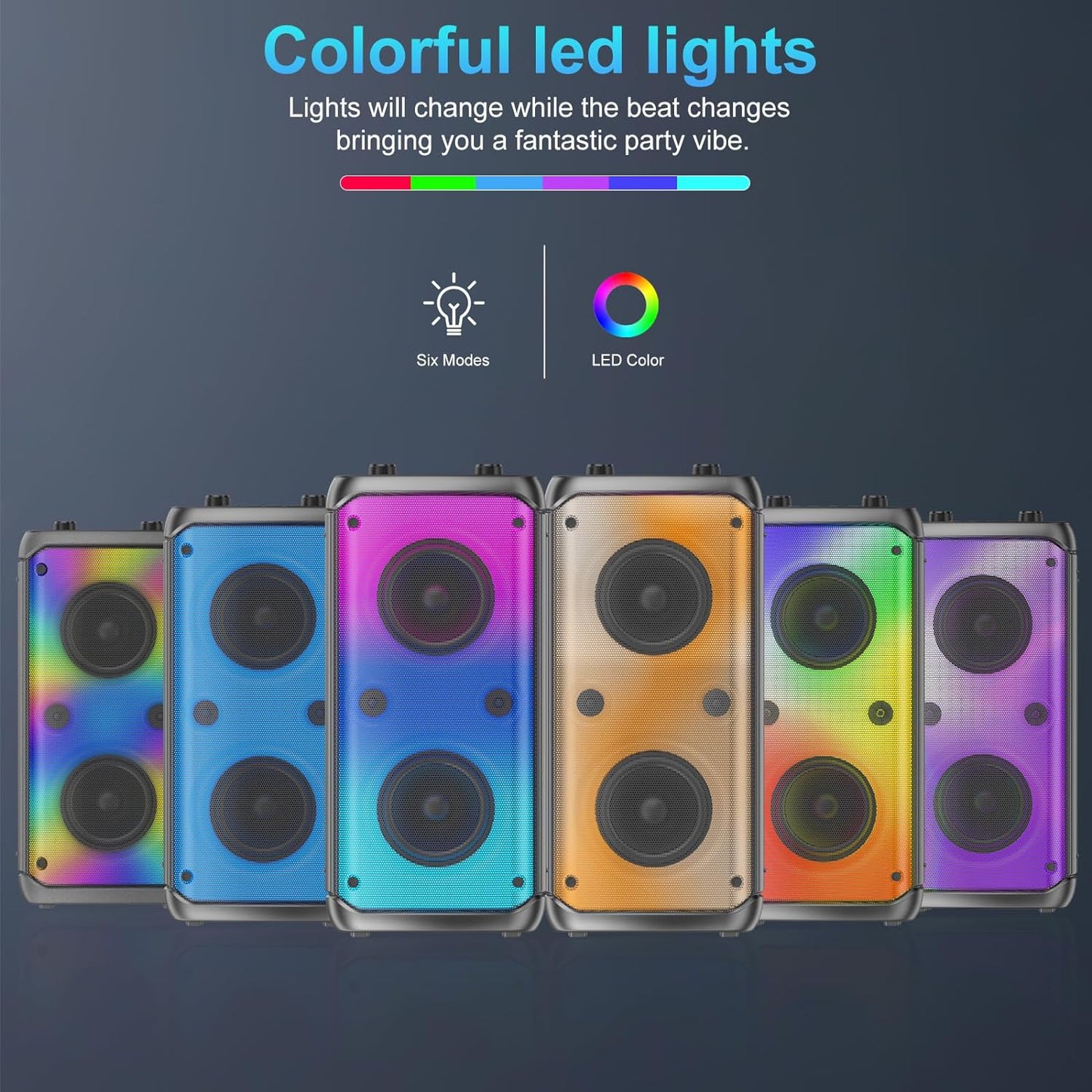 80W Peak Wireless Bluetooth Speaker - Subwoofer, TWS Portable Outdoor Party Speaker, Deep Bass, LED Lights, Loud Stereo Sound, Mic