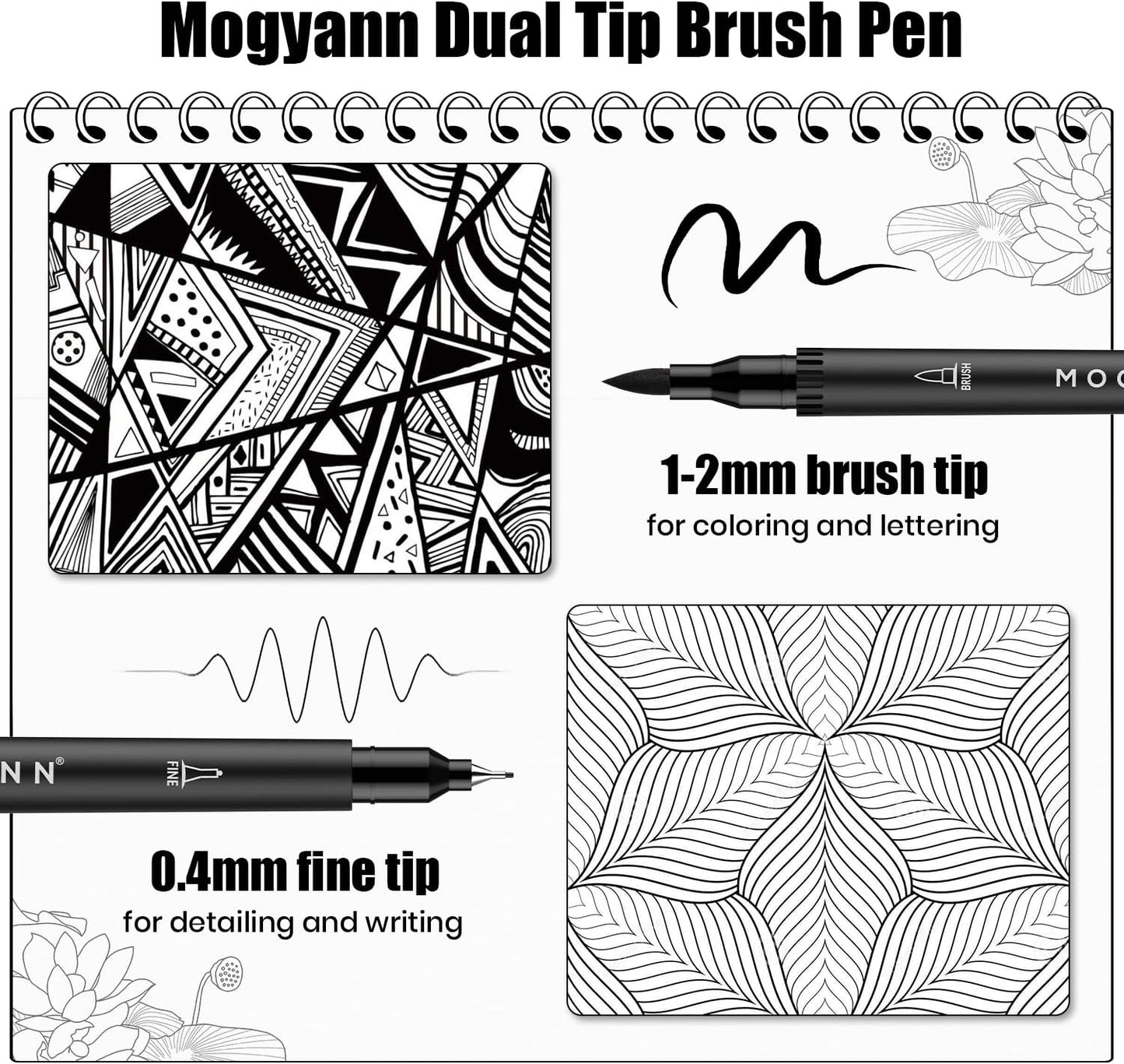 Dual Brush Pens Set - 12 Pack Black Markers for Art Drawing and Sketching