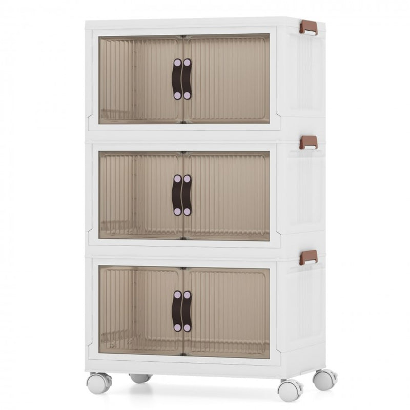 25.5/60 Gallon 3-Tier Stackable Storage Bins with Magnetic Doors and Lockable Casters