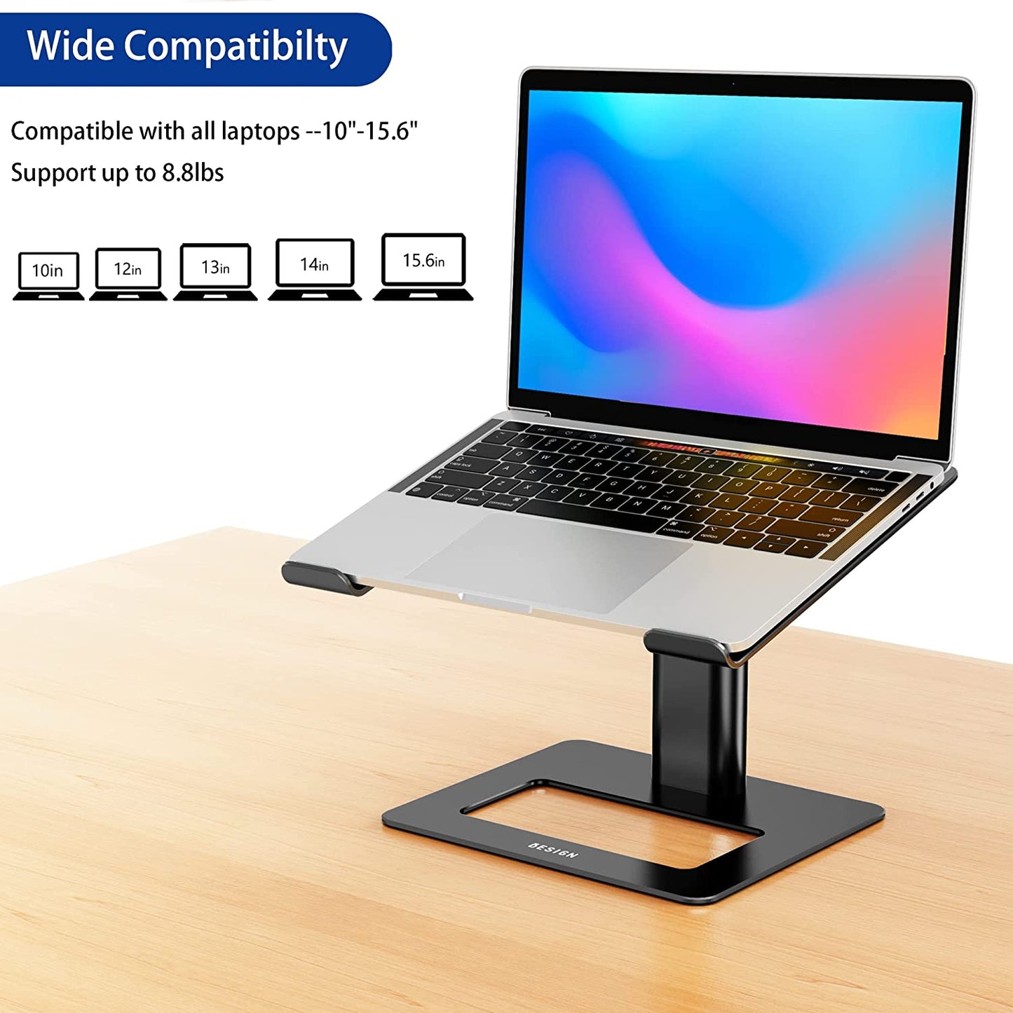 LSX3 Aluminum Laptop Stand, Ergonomic Adjustable Notebook Stand, Riser Holder Computer Stand Compatible with Air, Pro, Dell, HP, Lenovo More 10-15.6" Laptops (Black)