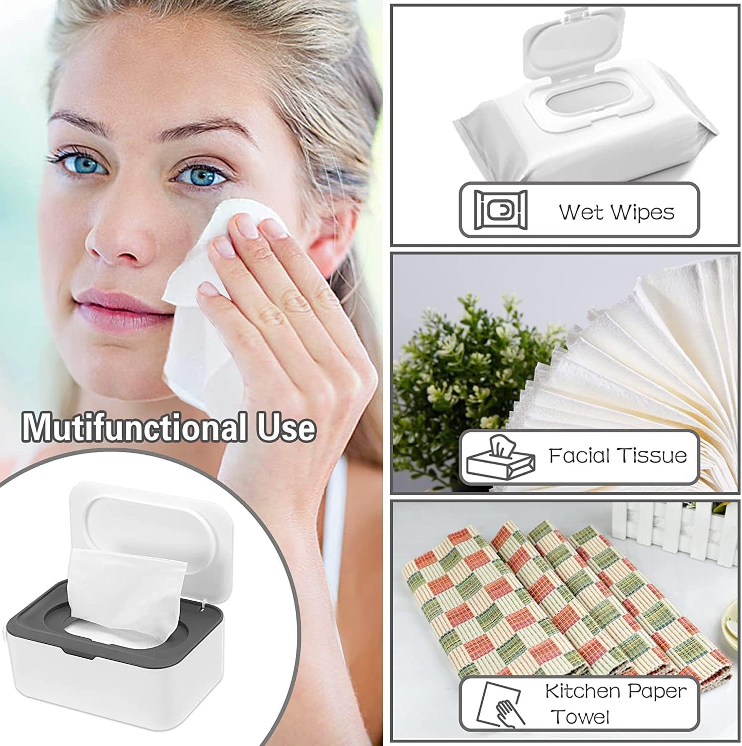 3-Pack Baby Wipes Dispenser with Lids, Refillable Sealing Design Wipes Holder for Bathroom Tissues