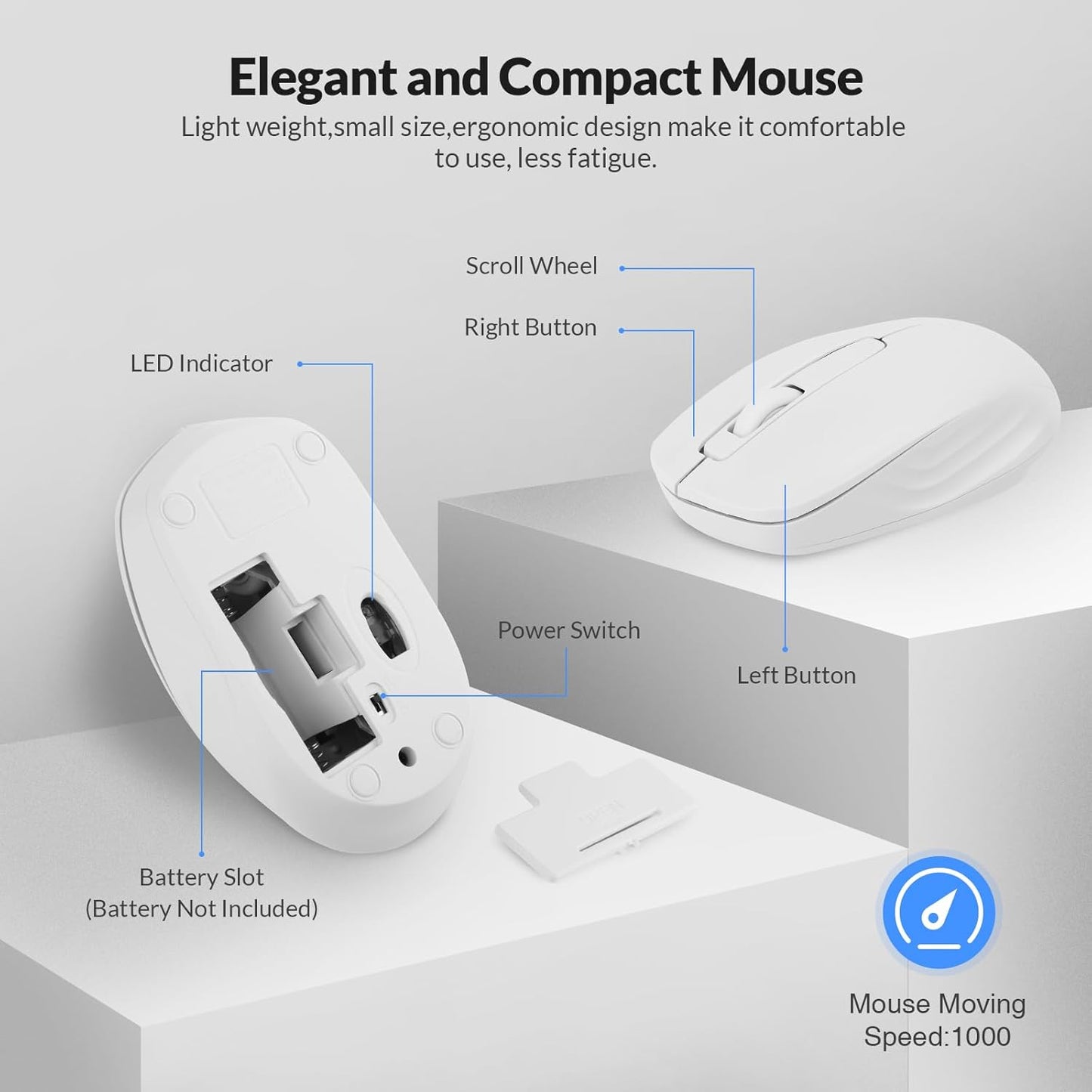 Wireless Full-Size Keyboard and Mouse Combo, Quiet-Typing Set for PC, Office, and School (White)