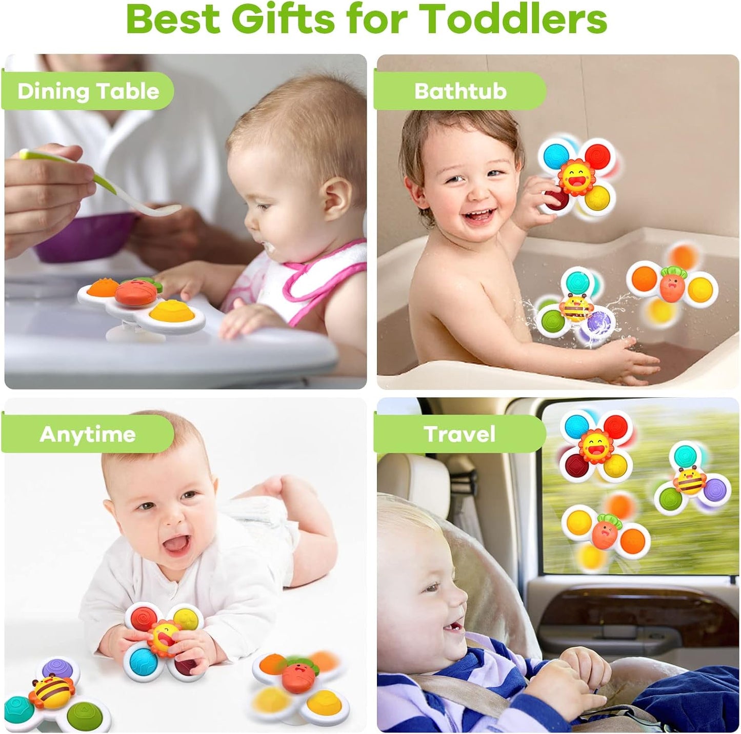 Suction Cup Spinner Sensory Toys - Learning Bath Toys - Infants, Toddlers,Ages 12-36 Months