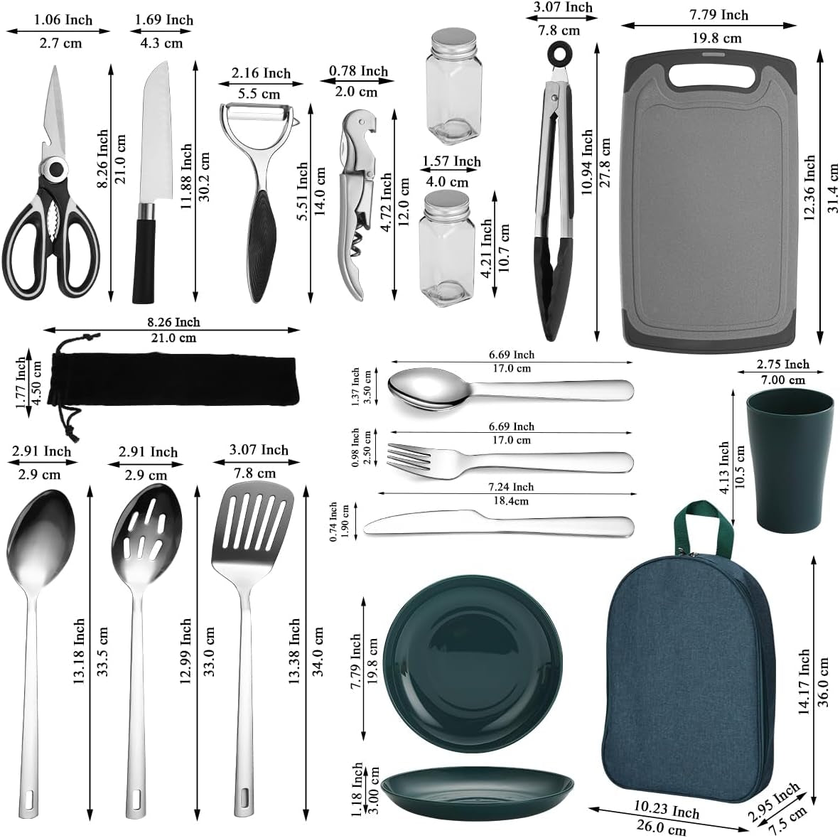 Camping Essentials: Comprehensive Cooking Utensils Set with Silverware, Plates, and Cups for Outdoor Stoves, Picnics, and BBQs