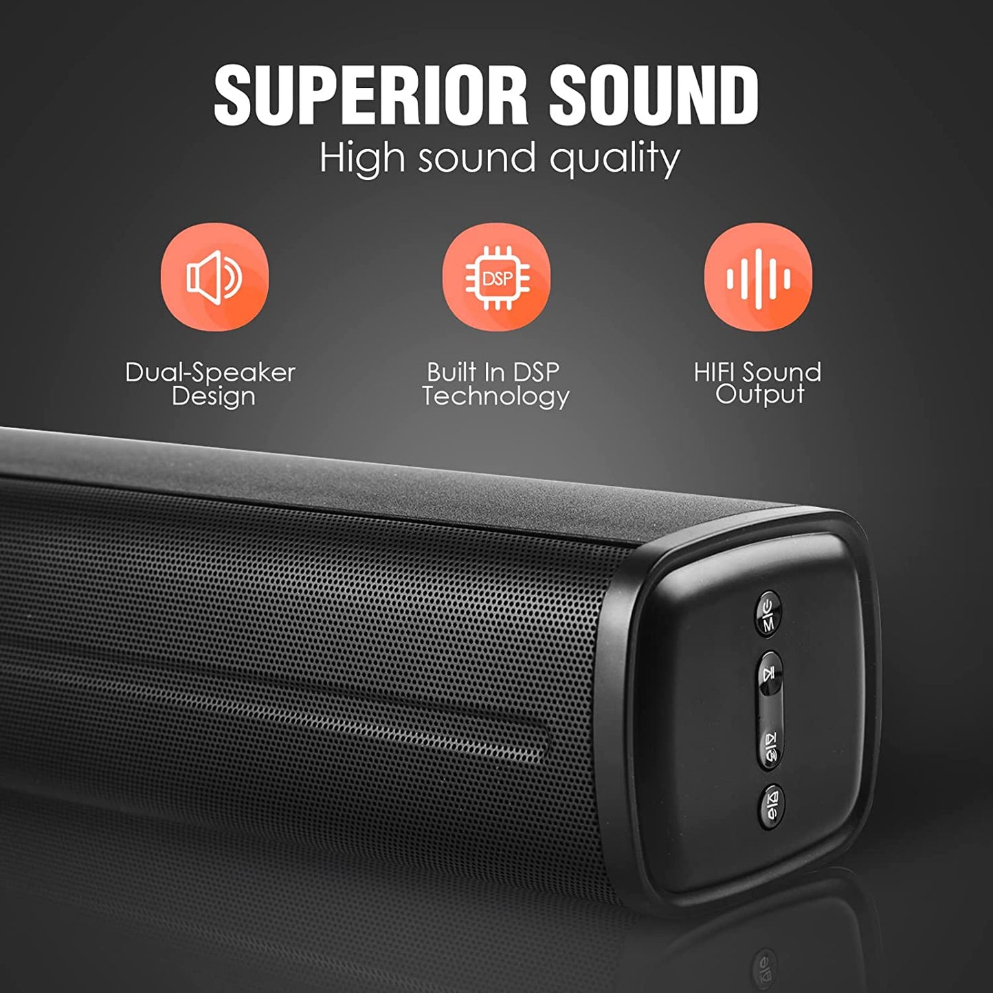 Compact 50W Soundbar for TVs - 16-Inch Ultra-Slim Mini Surround Sound System - Wireless Bluetooth 5.0, Optical, AUX, USB Connectivity