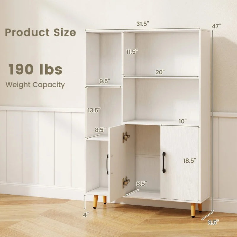 Freestanding Pantry Cabinet with Two Doors and Five Shelves