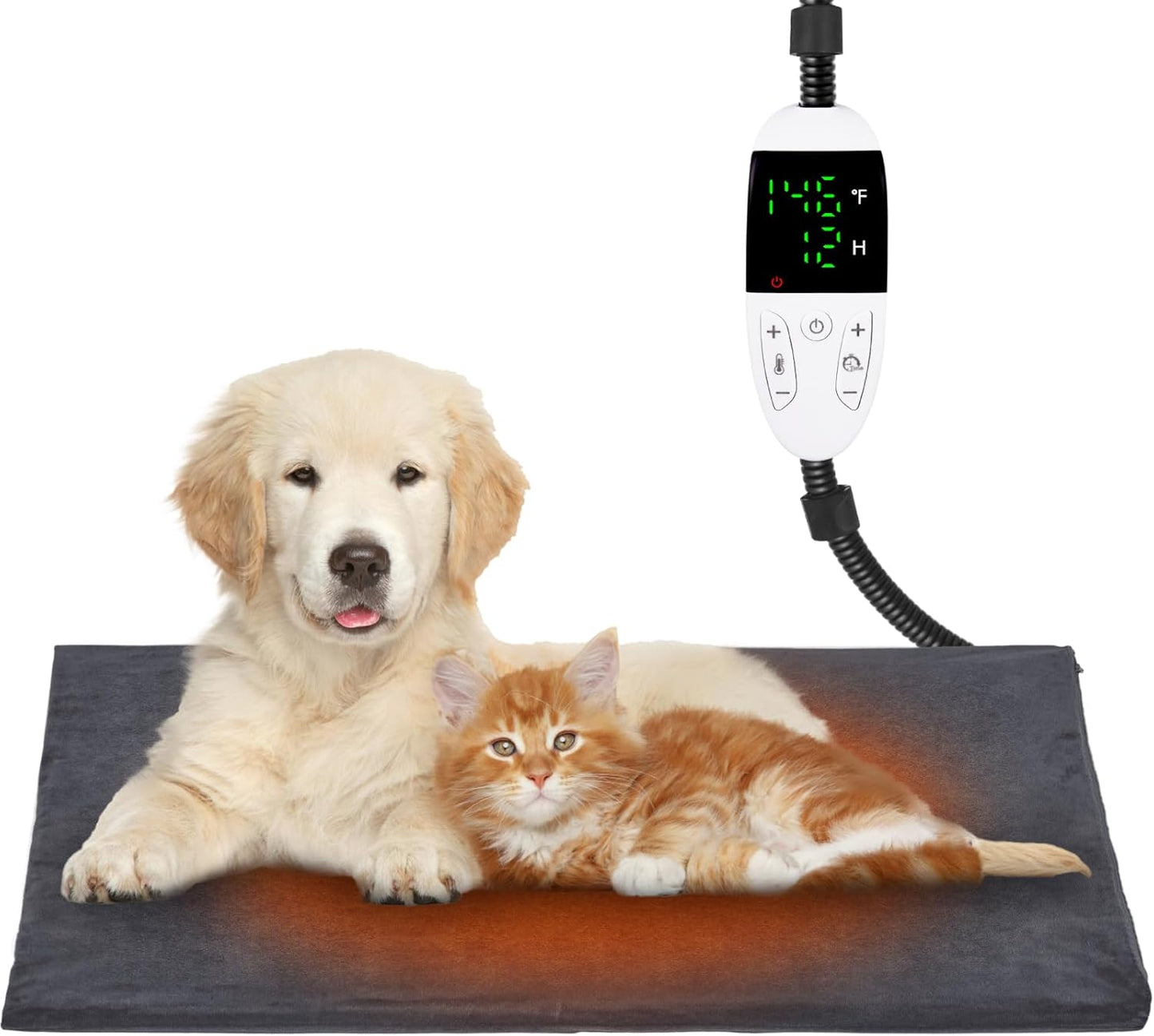 Pet Heating Pad for Dogs and Cats - Adjustable Temperature 30-60°C, 13 Timer Settings, Electric Warming Mat with Chew-Resistant 6Ft Cord, 18”x18” Size