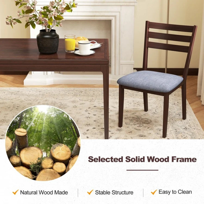Set of 2 Upholstered Armless Kitchen Chairs with Solid Rubberwood Frame