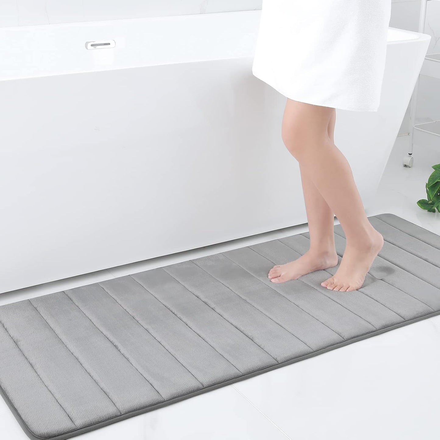 Memory Foam Non-Slip Bath Mat with Absorbent Rubber Backing for Kitchen and Bathroom Floors, 16" x 24", Black