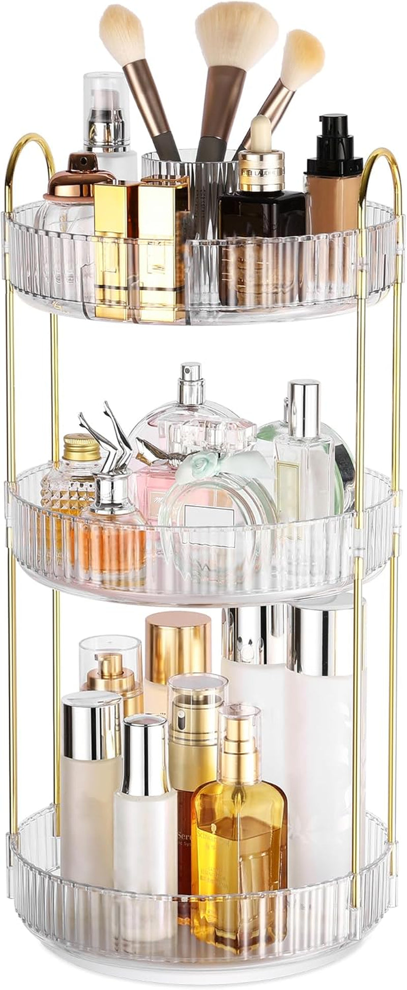 360° Rotating Makeup Organizer - 3-Tier Large Capacity Vanity and Bathroom Countertop Skincare and Cosmetics Storage Solution