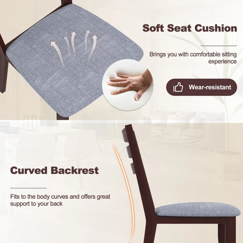 Set of 2 Upholstered Armless Kitchen Chairs with Solid Rubberwood Frame