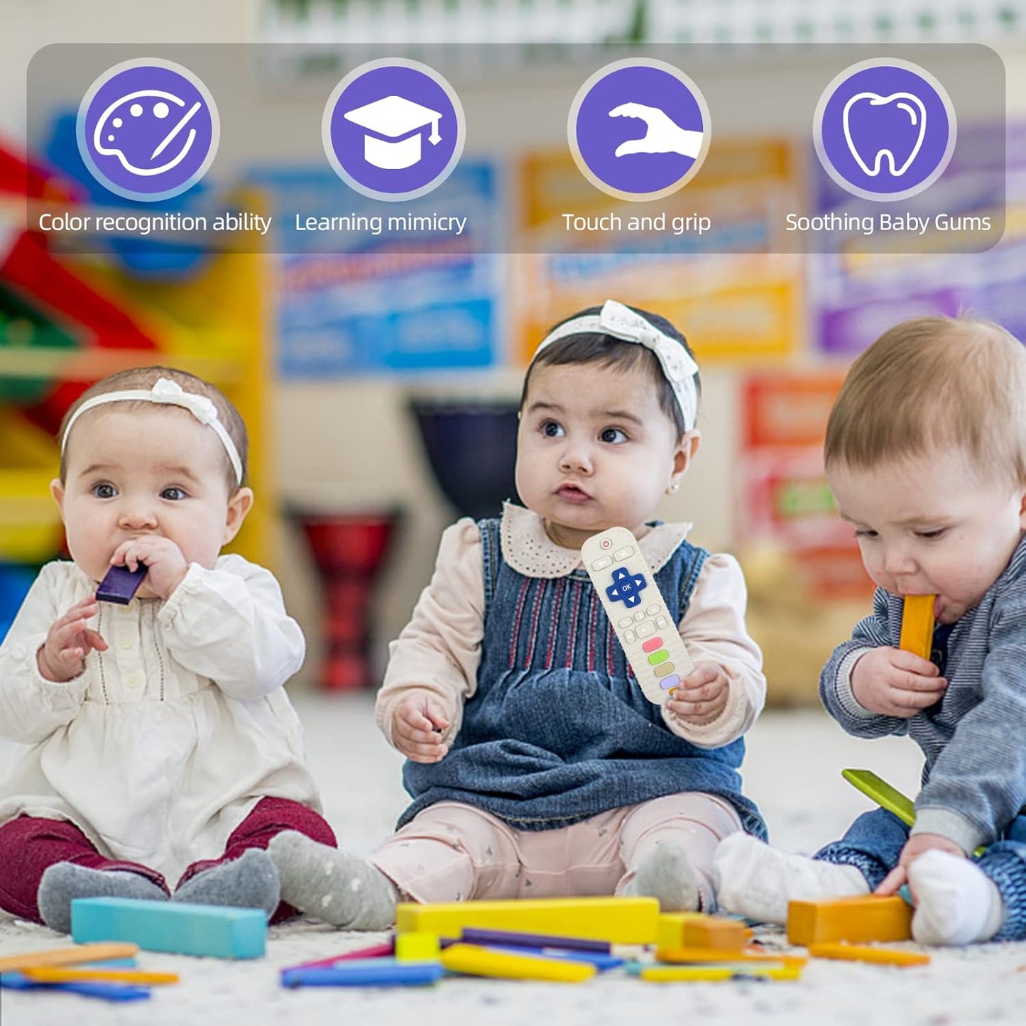 Silicone Baby Teether Toy in TV Remote Control Design - Teething Relief for Infants 3+ Months (White)