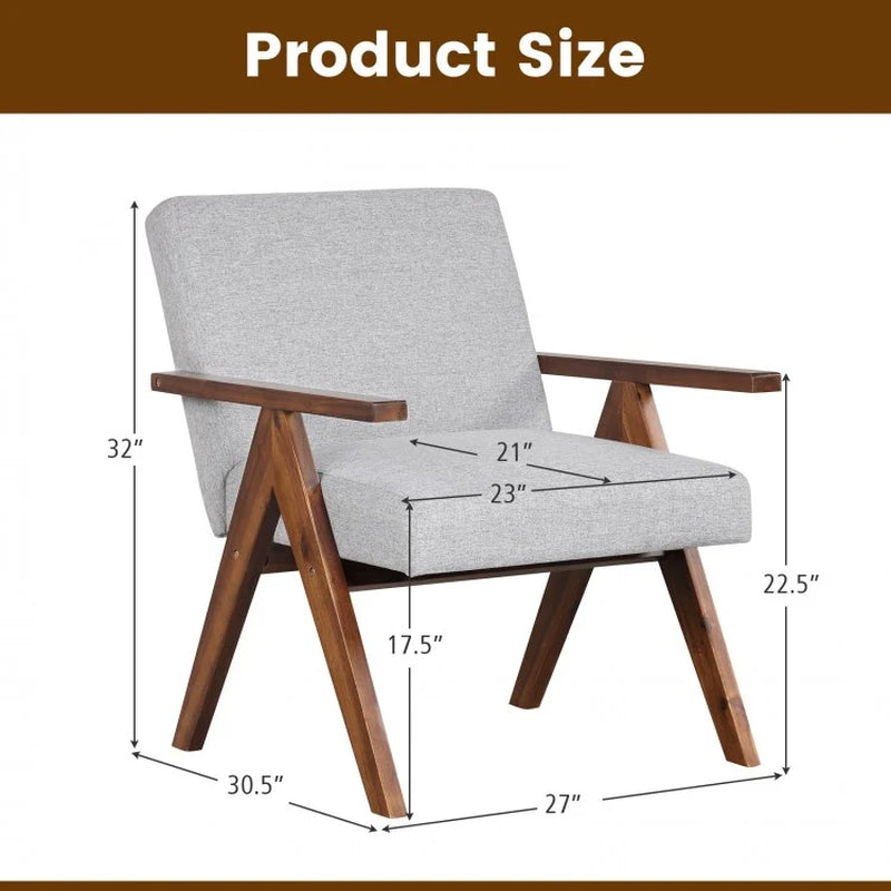 Contemporary Linen Fabric Accent Chair with Durable Solid Acacia Wood Frame