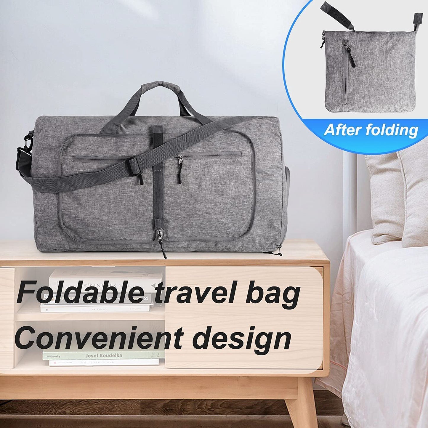 Men's Travel Duffle Bag with Shoe Compartment, Foldable Waterproof and Tear-Resistant Overnight Bag Available in 65L, 85L, and 115L