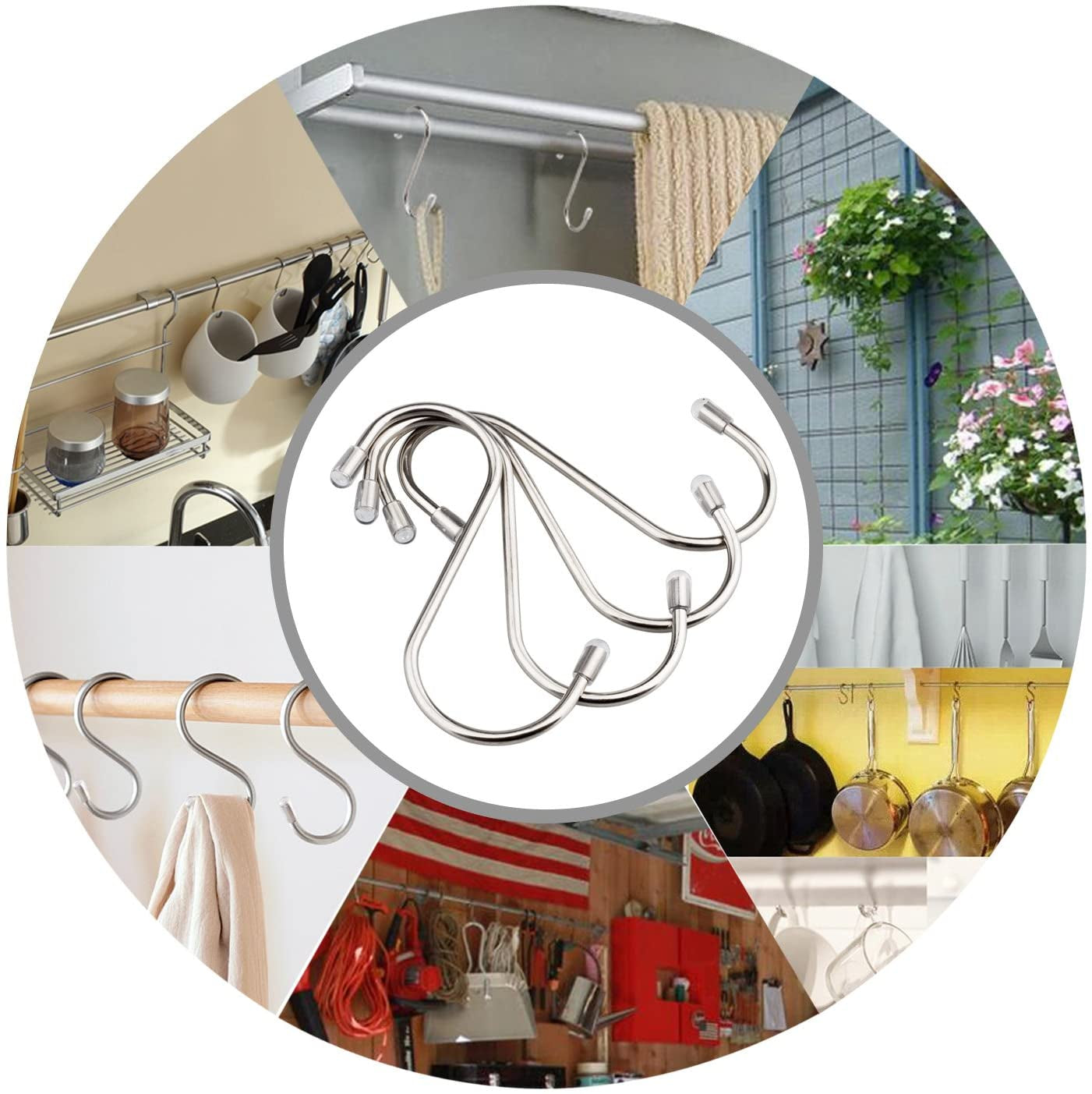 20 Pack S Shaped Hooks Stainless Steel Metal Hangers Hanging Hooks for Kitchen, Work Shop, Bathroom, Garden