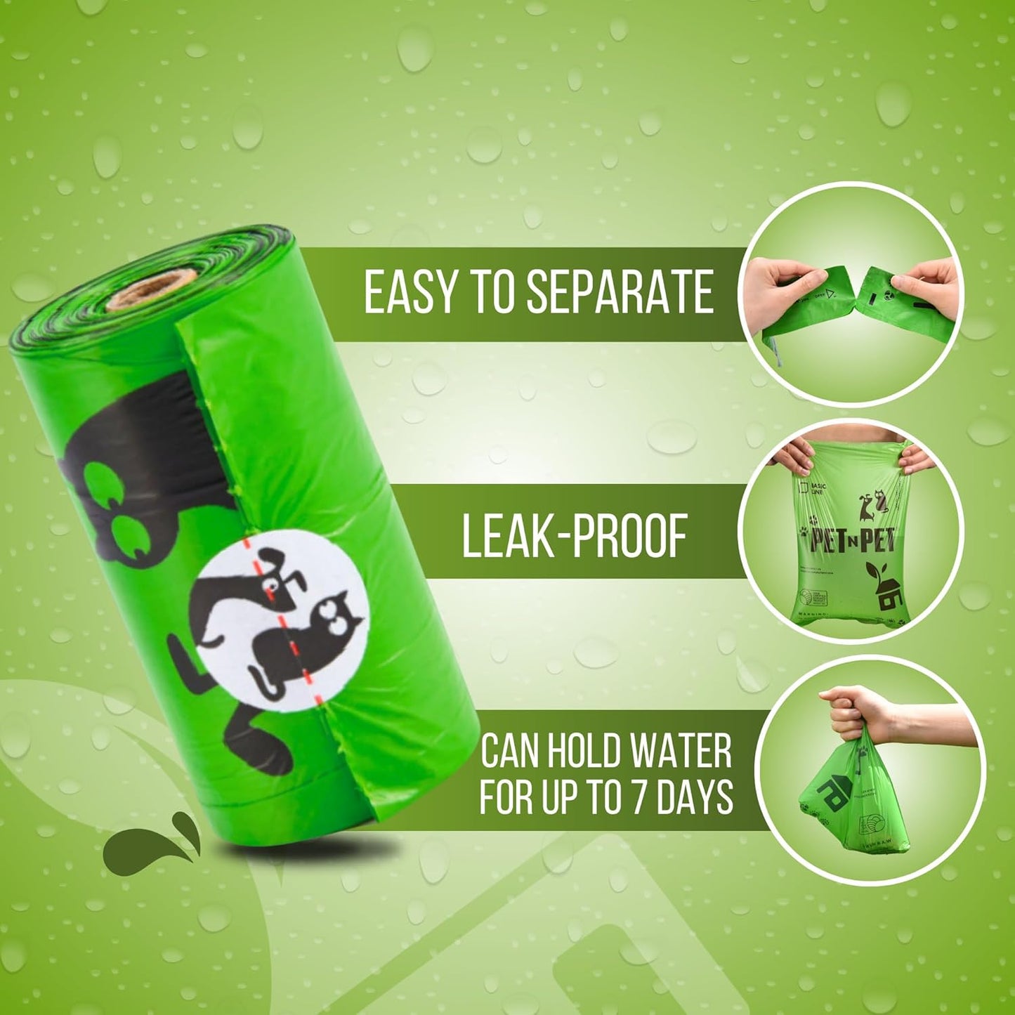 Pet Dog Waste Bags, USDA Certified 38% Plant-Based & 62% PE Leakproof, Durable, Eco-Friendly Dog Poop Bags