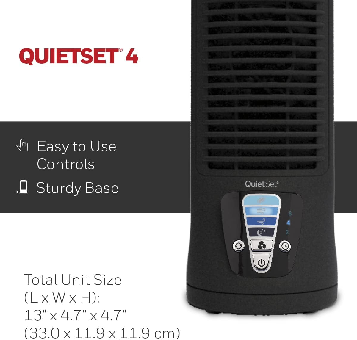 13" Oscillating Personal Desk Fan - Compact Mini Tower Design, Portable with User-Friendly Controls and 4 Speed Settings, Black