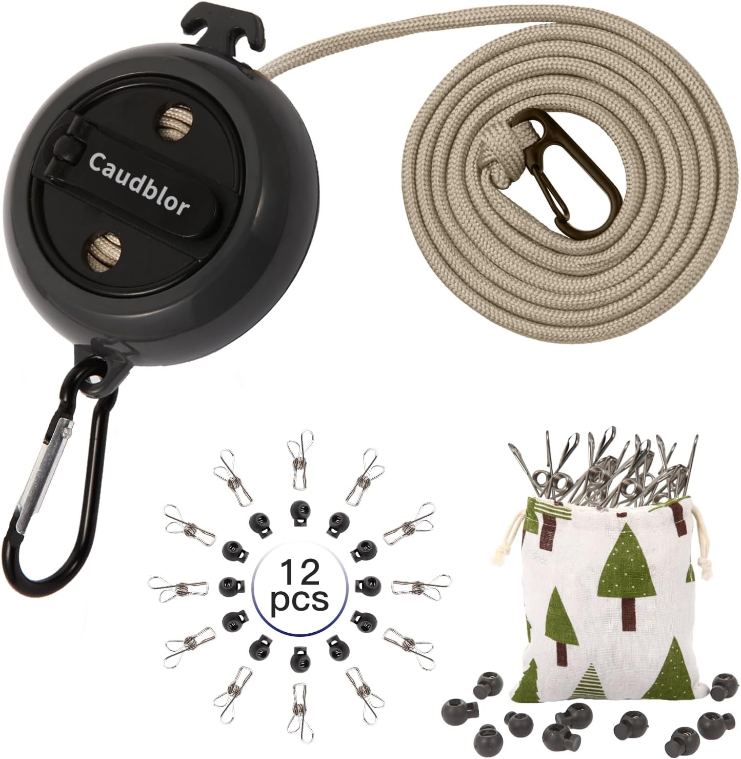 Portable Retractable Camping Clothesline with 12 Stoppers and Windproof Clothespins for Travel and Outdoor Use
