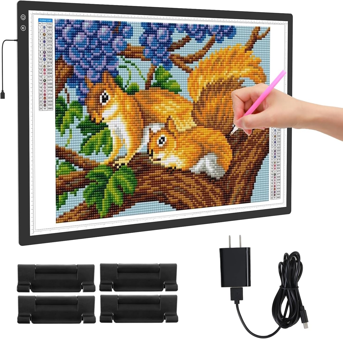 A3 Light Pad, Rechargeable Light Board for Diamond Painting, Tracing Light Box, Stand and Clip,Table Lightbox, Tracing, Drawing