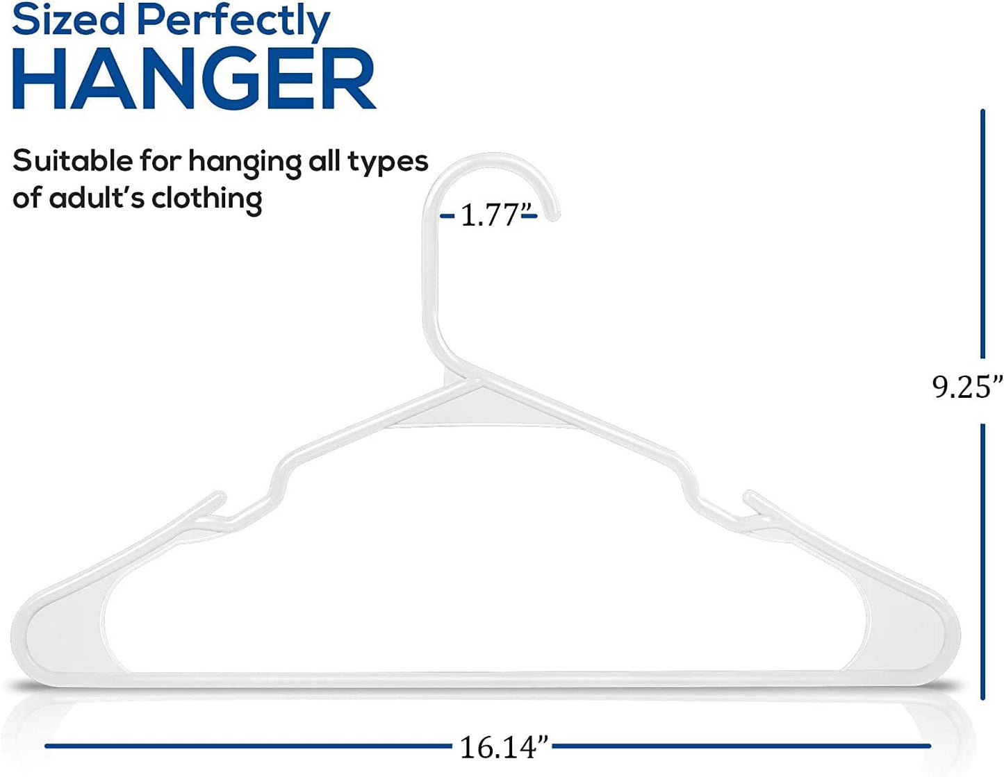 50-Pack White Plastic Hangers - Space-Saving Suit Hangers - Durable Slim Design with Shoulder Grooves