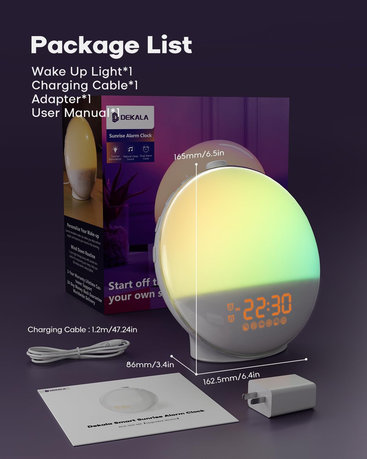 Sunrise Alarm Clock for Deep Sleepers - Sunrise/Sunset Simulation, Dual Alarms, Natural Sounds, Snooze Function, FM Radio, 7-Color Night Light