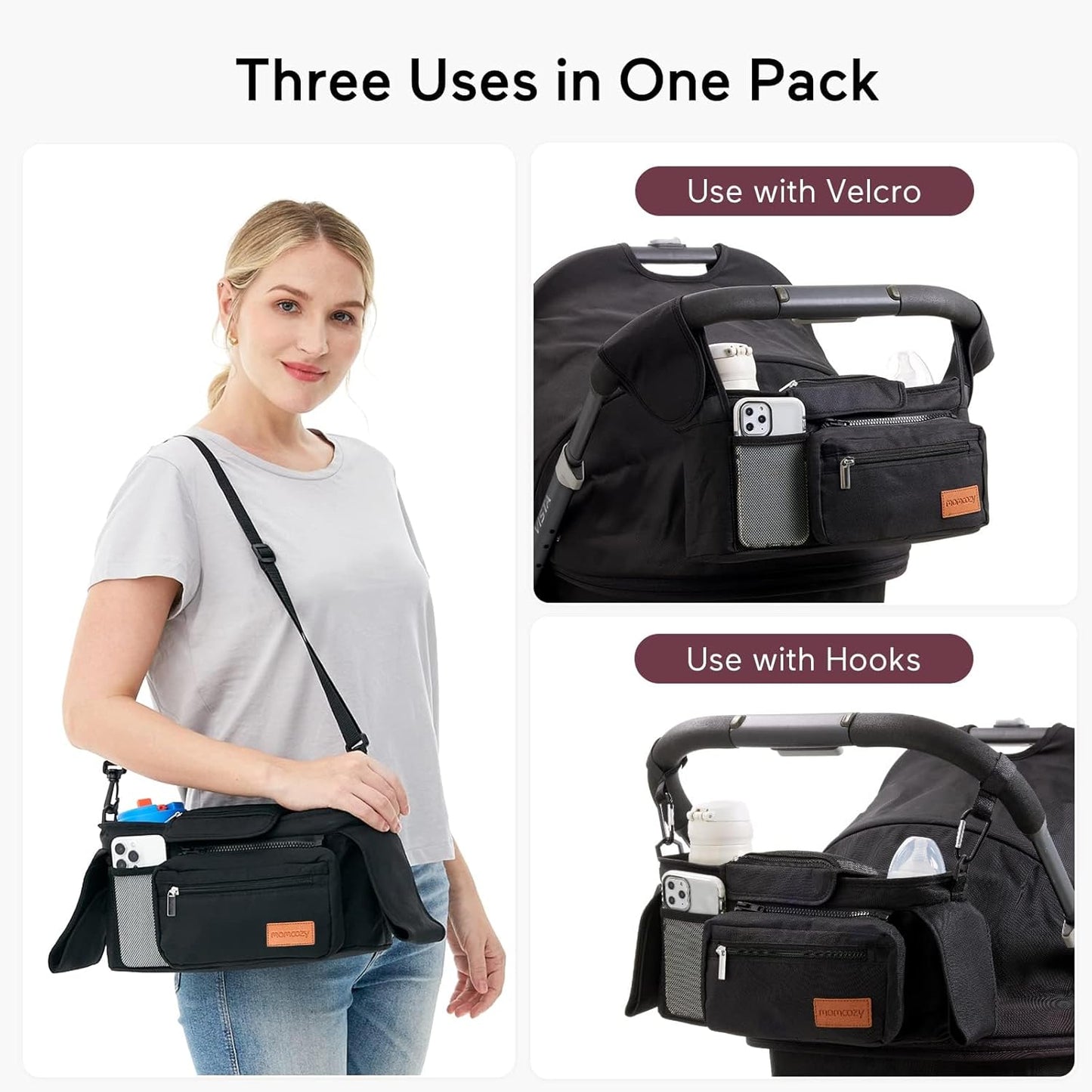 Universal Stroller Organizer - Insulated Cup Holder, Detachable Phone Bag, Shoulder Strap