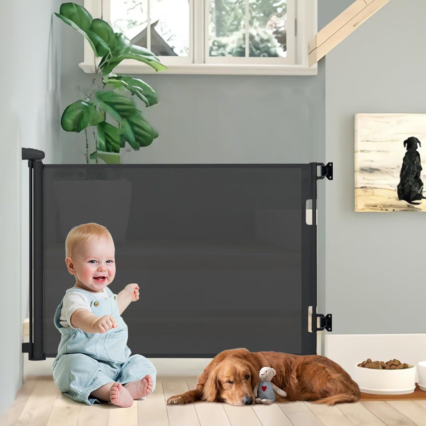 Retractable Indoor/Outdoor Safety Gate for Children and Pets - Extends 55" Wide and 35" Tall,