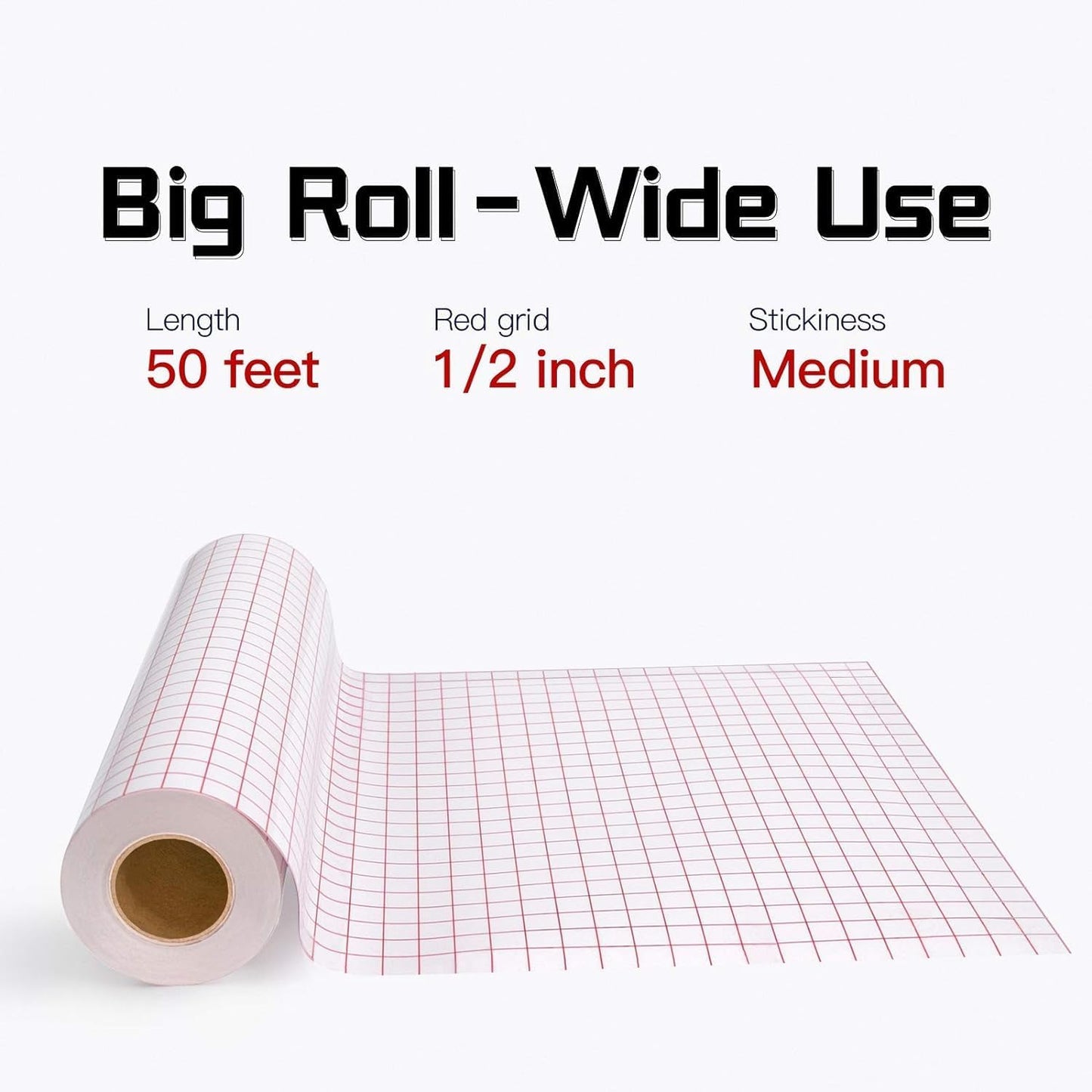 Clear Vinyl Transfer Tape Roll - 12" x 50 ft with Alignment Grid for Silhouette Cameo and Cricut Adhesive Vinyl Applications