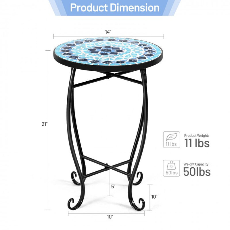14-Inch Mosaic Round Side Table and Plant Stand for Patio, Lawn, and Garden