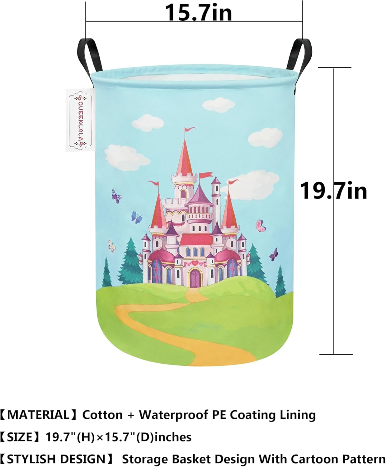 Large Collapsible Round Storage Basket for Laundry and Home Decor - Forest Castle Design