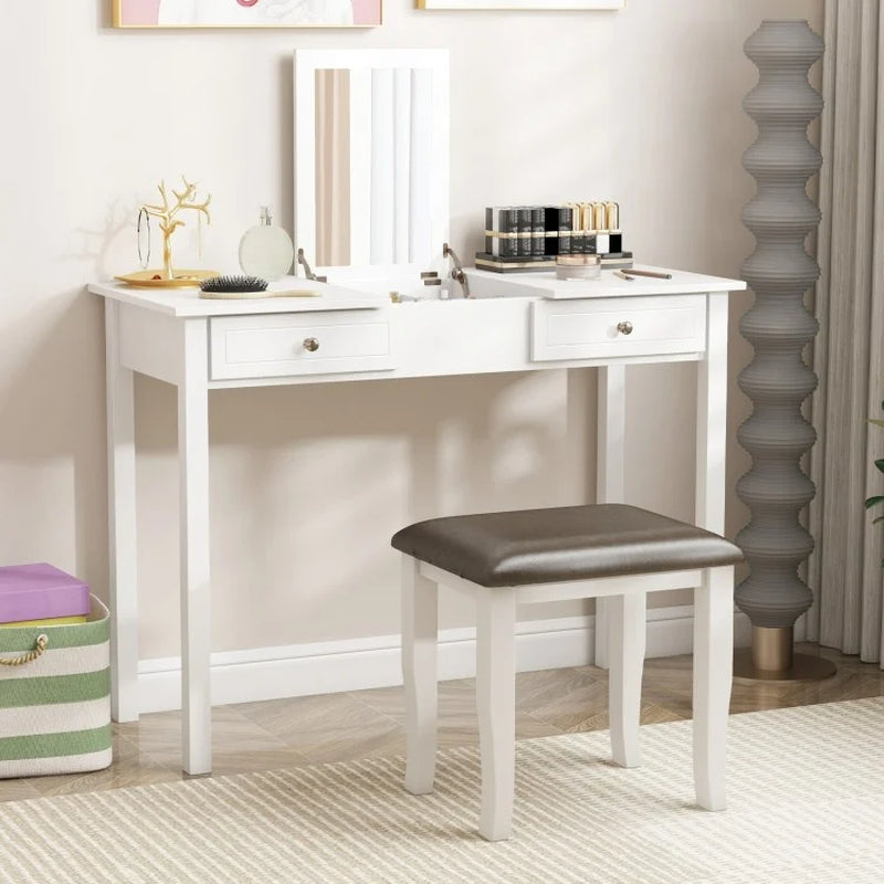 Set of 2 Faux Leather Vanity Stools for Makeup and Living Rooms