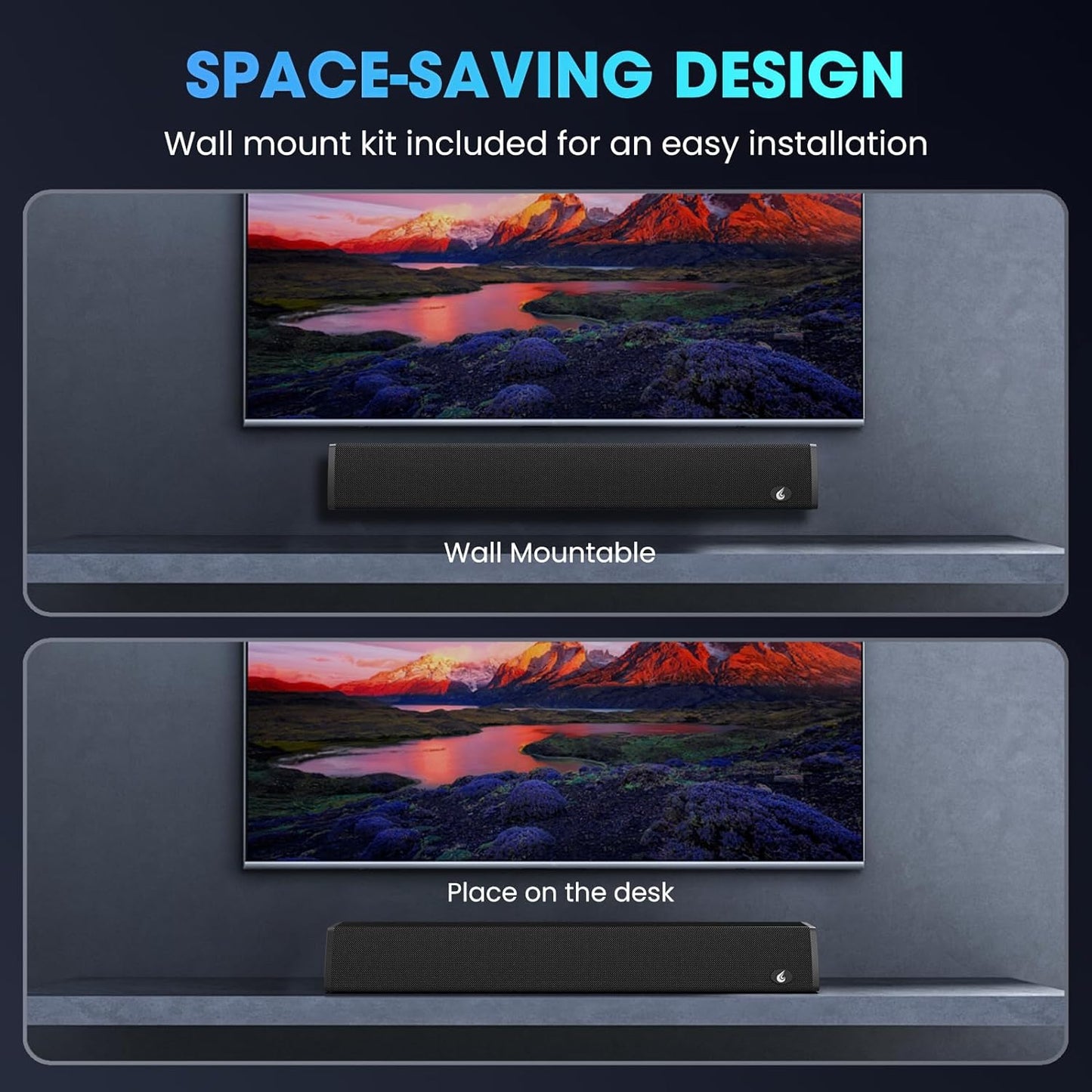 24-Inch Bluetooth Sound Bar for TV with Surround Sound System and Multiple Connectivity Options (Arc, Optical, USB, Aux)