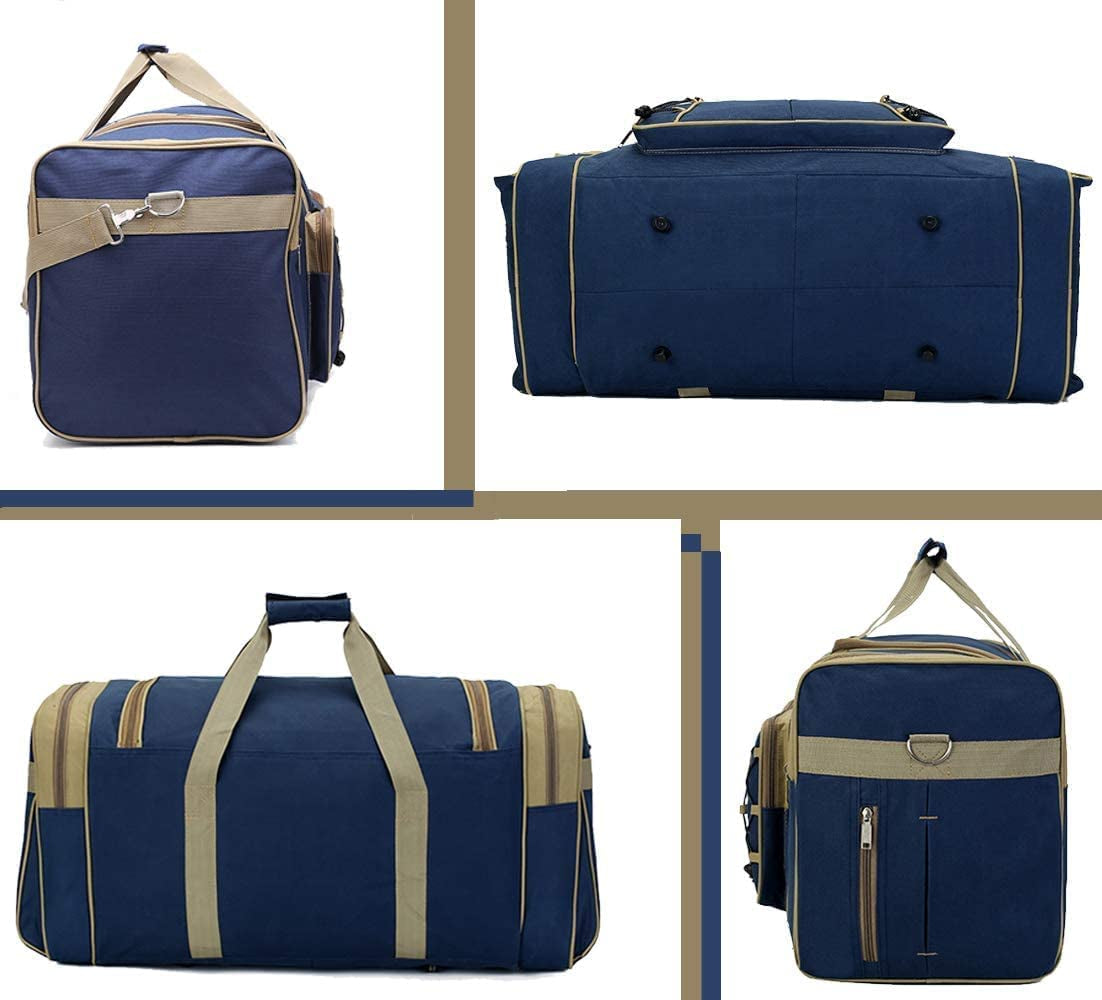 Extra Large Lightweight Oxford Travel Duffle Bag for Men and Women - Waterproof Weekender Overnight Carry-On Luggage (26", Blue Gold)