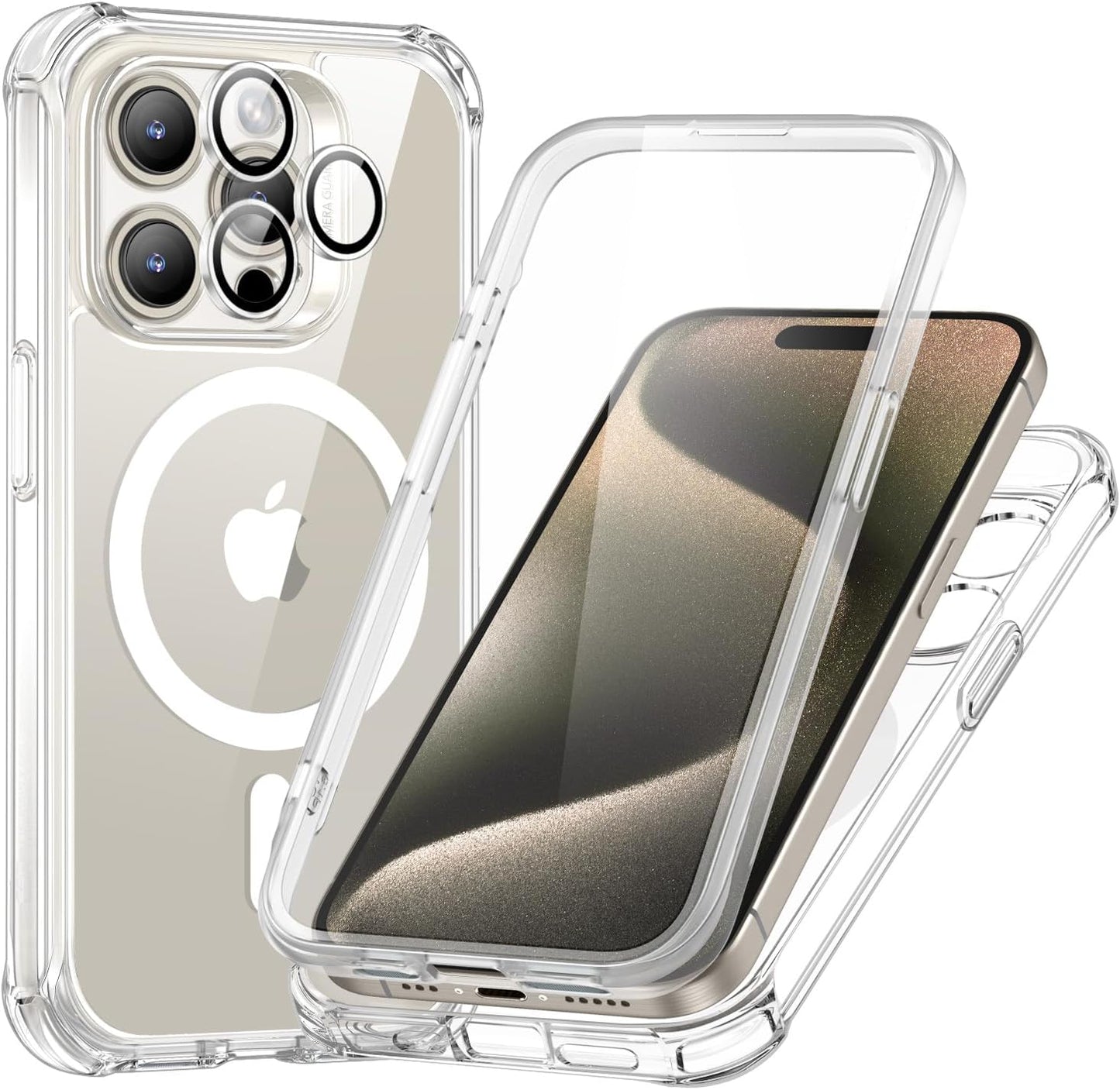 iPhone 15 Pro Max Armor Series Case: Full-Body Shockproof MagSafe Protection with Built-In Stash Stand and Individual Lens Protectors - Black