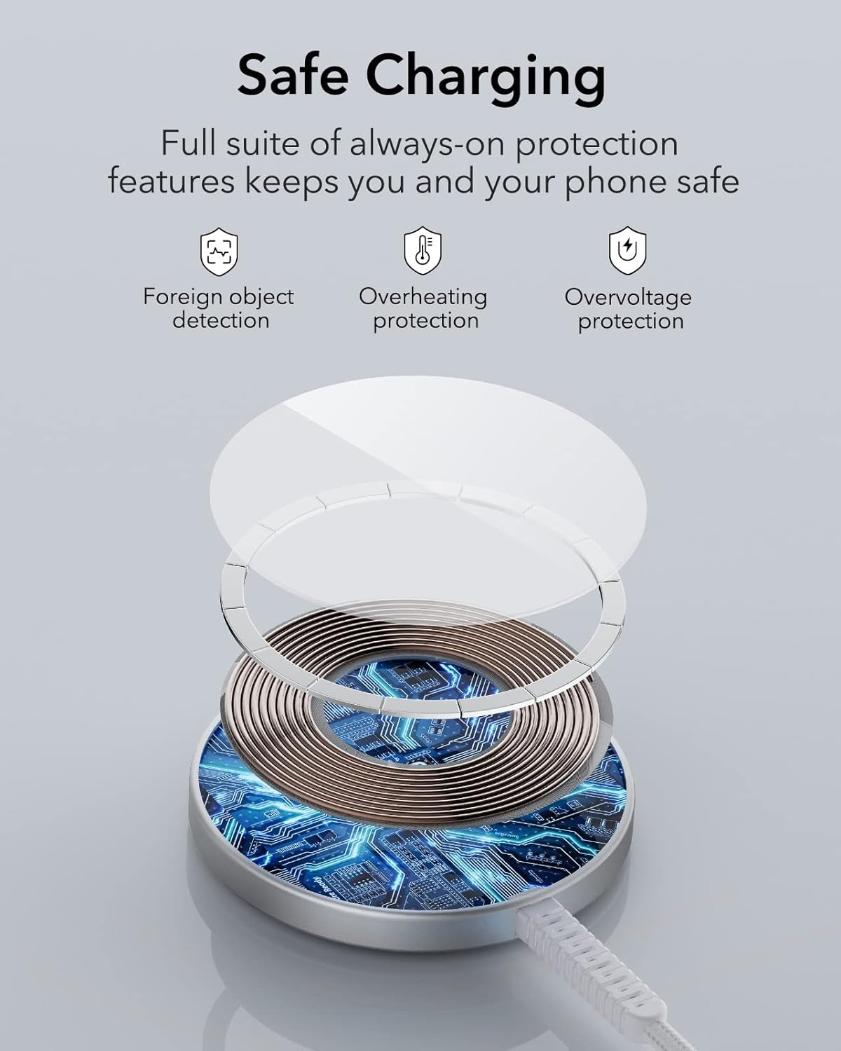 Wireless Charger for MagSafe (Halolock) for iPhones - Featuring Strong Magnetic Lock, Silver
