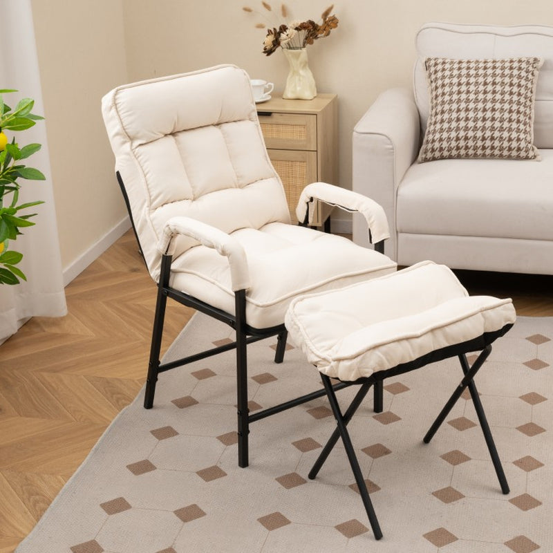 Modern Linen Fabric Accent Chair with Ottoman and Adjustable Backrest