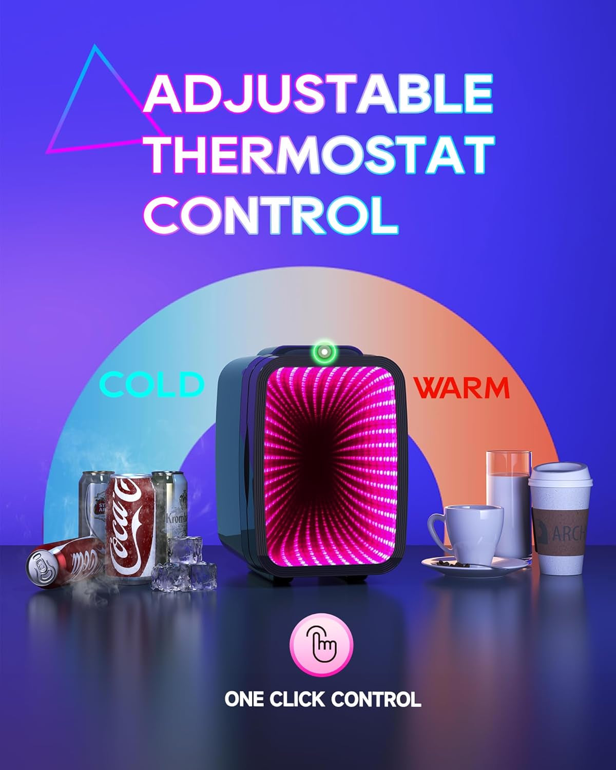 4-Liter Portable Mini Fridge with Dimmable LED Light - Thermoelectric Cooler and Warmer for Bedroom, Office, Gaming Room, and Car (Black)